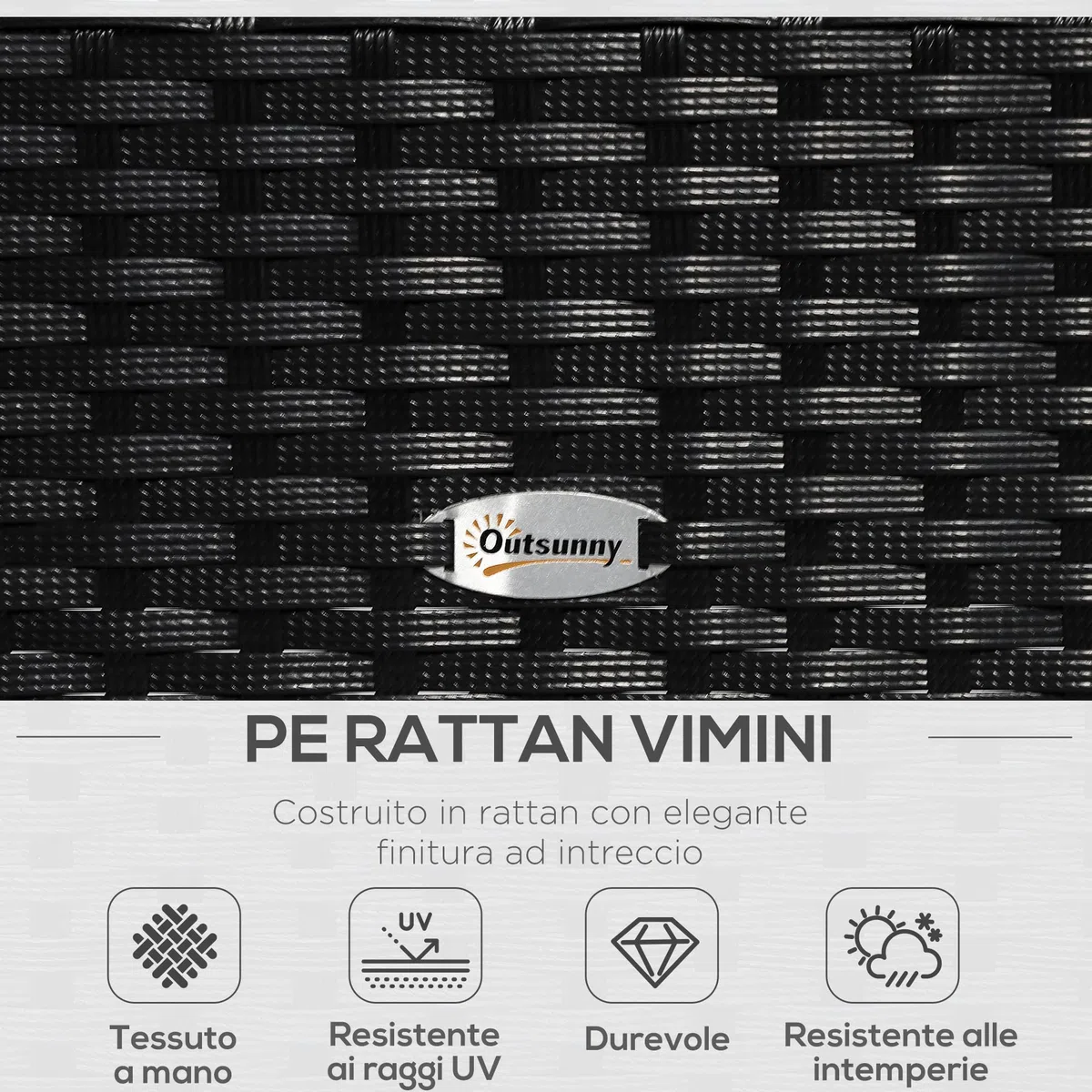 Outsunny Set da Giardino 4 Pezzi in Rattan PE, Salotto da Giardino con Tavolino da Giardino 75x40x38 cm, 2 Poltroncine 57x60x77 cm e Divano 2 posti 108x60x77 cm, Nero e Crema
