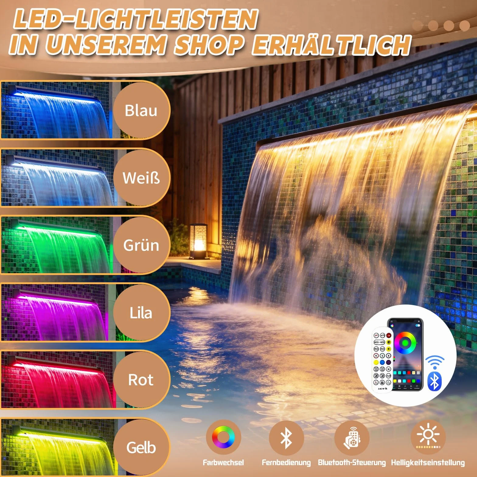 Kit con lama a cascata per laghetto, fontana da 30 cm in acciaio inox con coperchio e accessori, larghezza 20 cm, fontana a cascata per giardino, patio, stagno