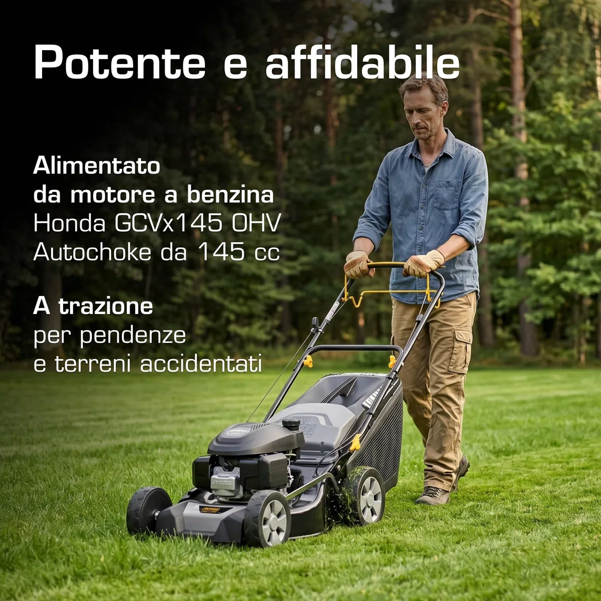 Alpina AL4 46 SH Tagliaerba Semovente, 145 cc, 46 cm – Sacco 60 l, Regolazione Centralizzata 6 Pos. – Prati fino a 1.200 m²