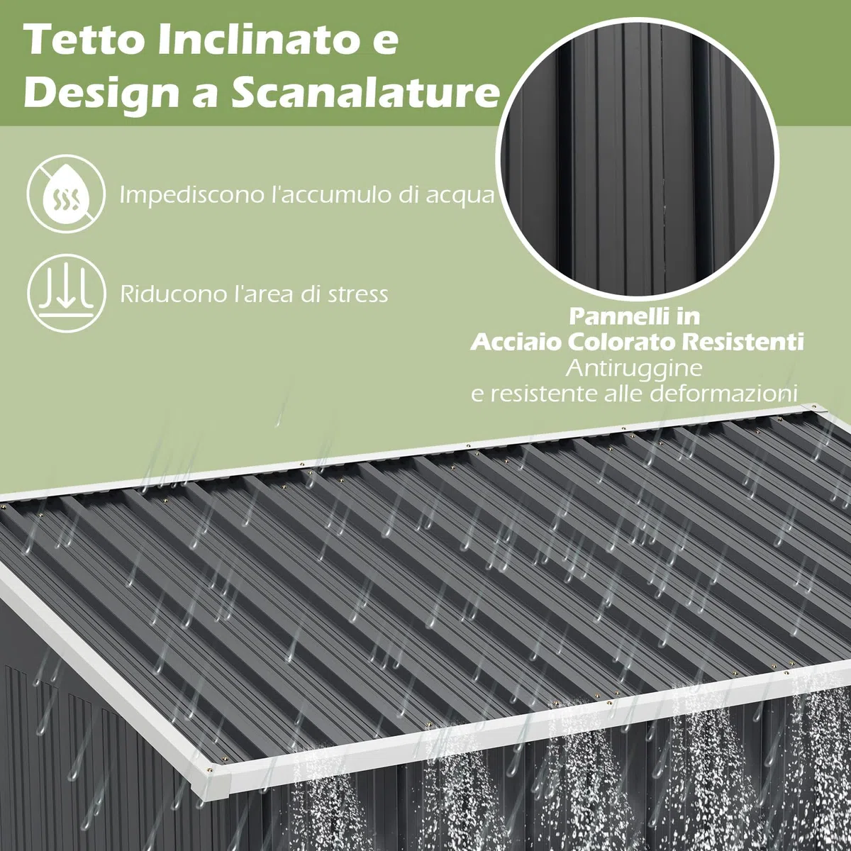 COSTWAY Capanno per Attrezzi da Giardino in Metallo, Casetta Porta Attrezzi in Acciaio con Porta Scorrevole Sistema di Blocco, Casetta per Stoccaggio per Prato e Cortile, 163 x 86 x 181 cm, Grigio