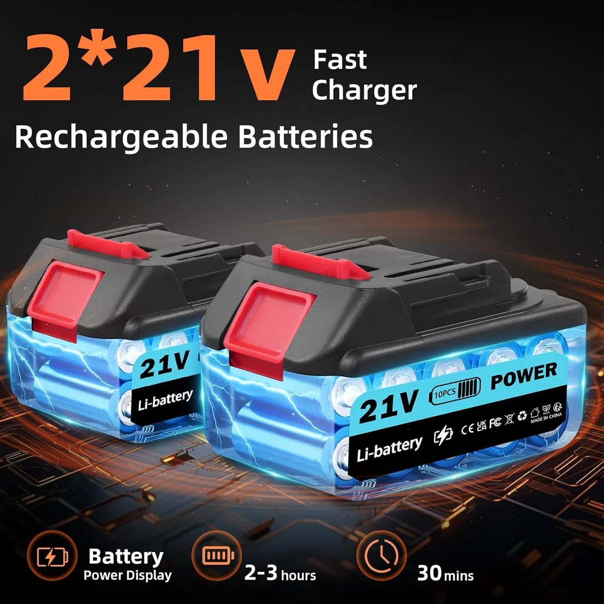 Rondella ad alta pressione a batteria 100 Bar 270 L/H | Idropulitrice Potente Pistola portatile con 2 batterie da 3000 mAh per auto terrazza 6 in 1 ugello regolabile 5m tubo
