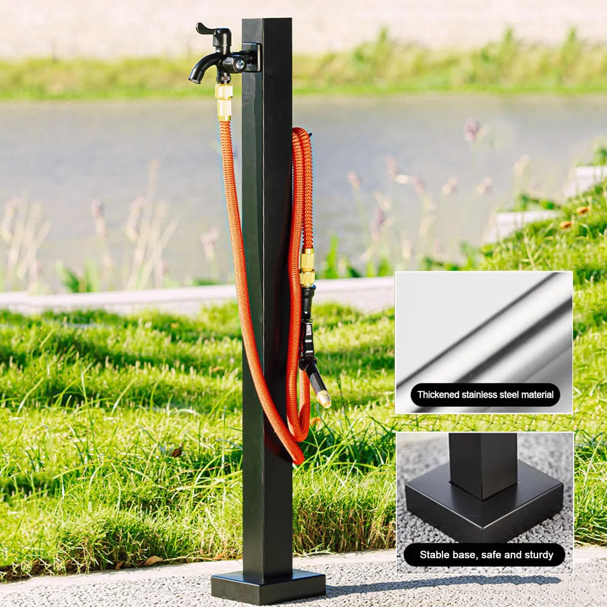 Colonna Del Rubinetto da Giardino In Acciaio Inossidabile 304, Fontana D'acqua Indipendente con Rubinetto A Doppia Uscita E Tubo Interno In Acciaio Inox, per Esterno Casa Giardino