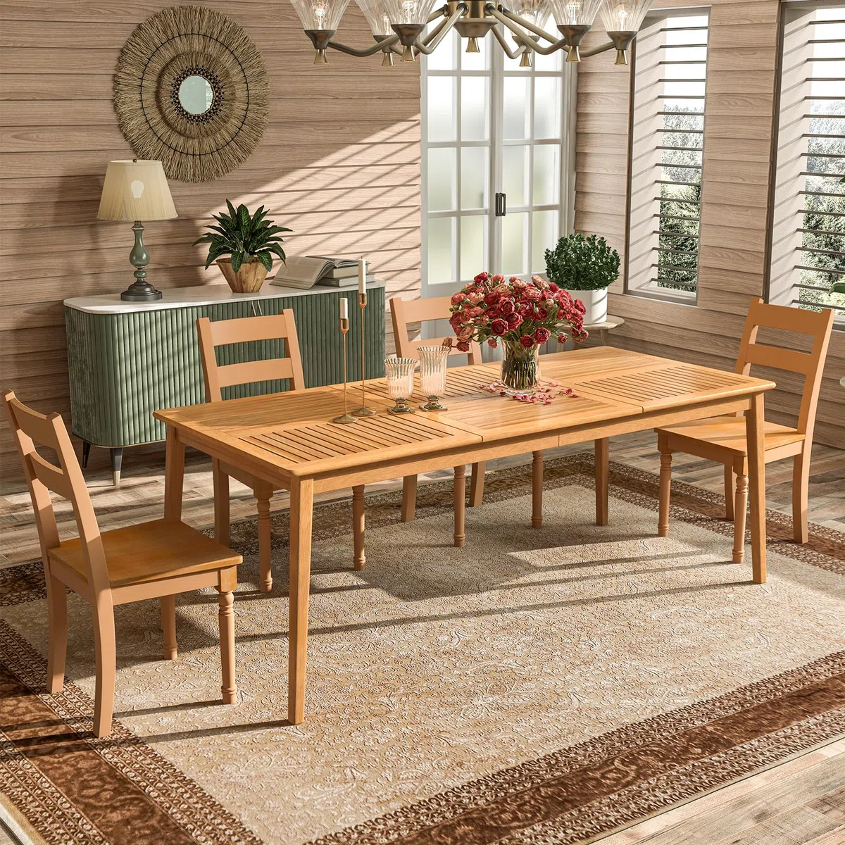 COSTWAY Tavolo Pranzo da Esterno 170 cm, con Foro per Ombrellone 5 cm, Tavolo Giardino in Legno Acacia a 6 Posti, per Giardino Patio, Portata 160 kg, 170 x 90 x 75,5 cm
