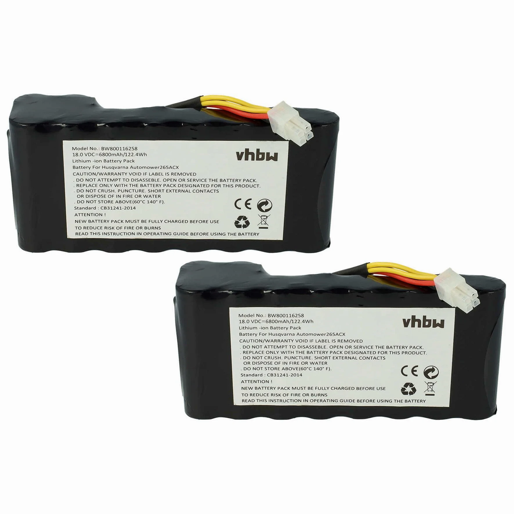 vhbw 2x batteria sostituisce Husqvarna 589 58 57-01, 593 1 141-02, 593 11 41-03, 593 11 41-01 per robot tagliaerba 6800mAh 18V Li-Ion