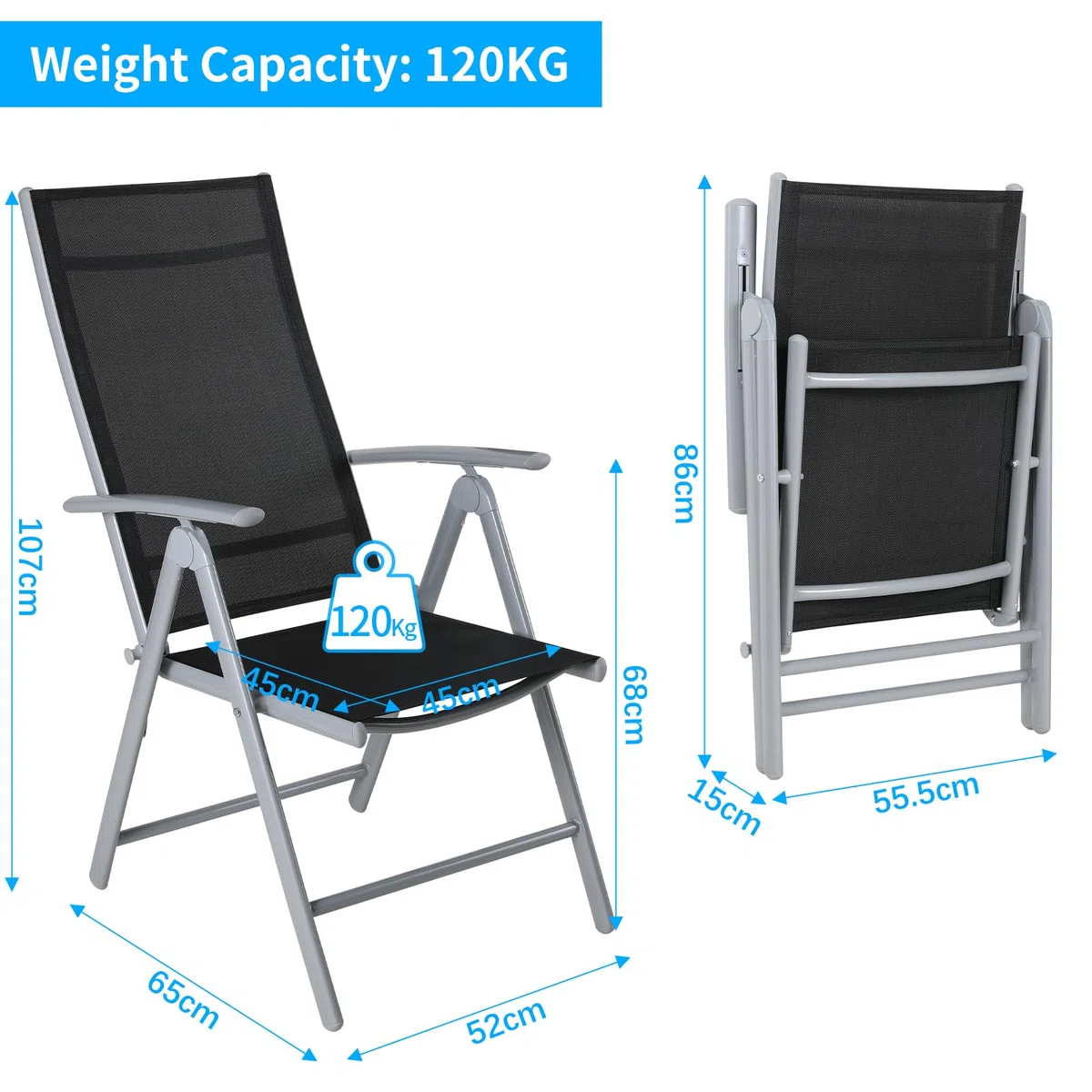 LIFERUN Set Giardino Esterno Alluminio 3 Pezzi, Tavolo da Giardino con Sedie, 1 Tavolo e 2 Sedie Pieghevole, Salotto Per Patio Giardino Balcone Veranda Esterno Piscina Terrazzo, Grigio argento