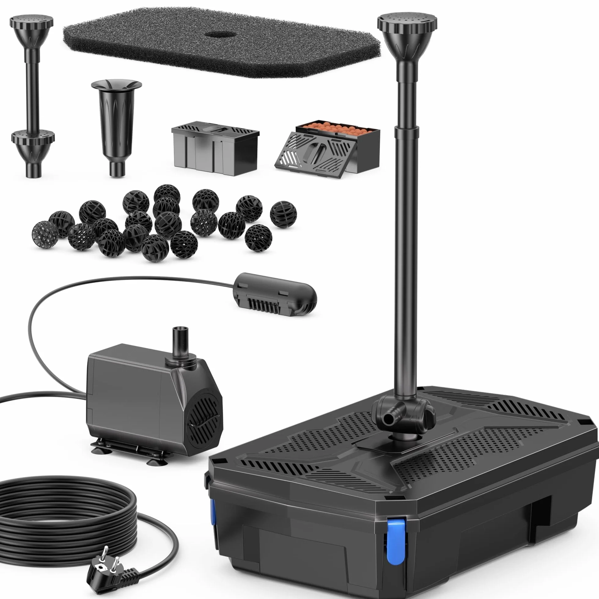 Biling Filtro per laghetto da 40 W con chiarificatore UV, 2500 l/h, set completo con pompa, pompa per laghetto con filtro per la pulizia dell'acqua fino a 4000 l, laghetto da giardino, piscina