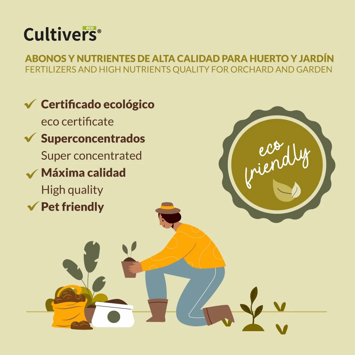 CULTIVERS Fertilizzante Ecologico per conifere e siepi da 5 kg (pini, abeti Rossi, cipressi e tuia). Fertilizzante di Origine Organica e Naturale al 100% con Alta concentrazione di NPK