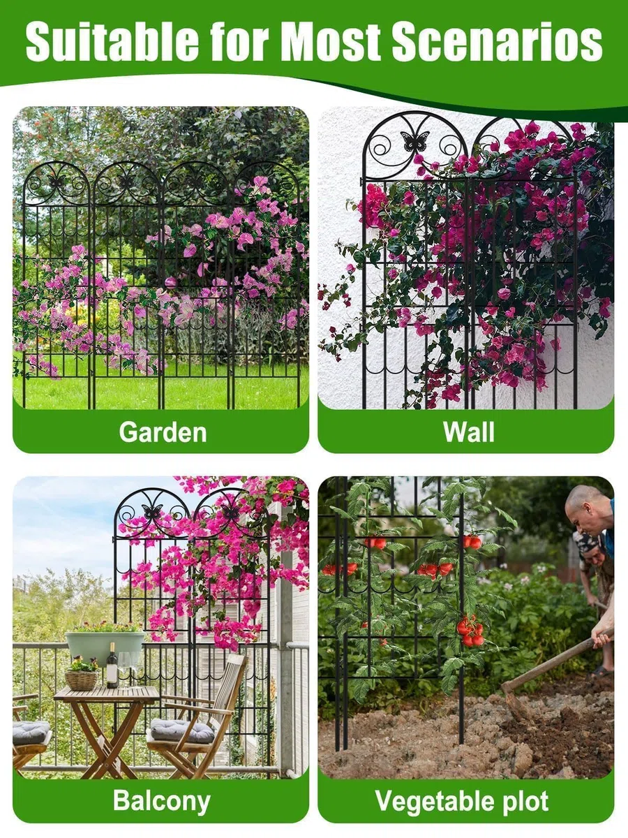 2.2 M Traliccio Giardino Piante Rampicanti, Kalolary Confezione 4 Tralicci Giardino Neri Telaio Piante Rampicanti in Metallo Antiruggine Supporto Piante in Vaso Prato Cortile Fiori Esterno Frutta Viti