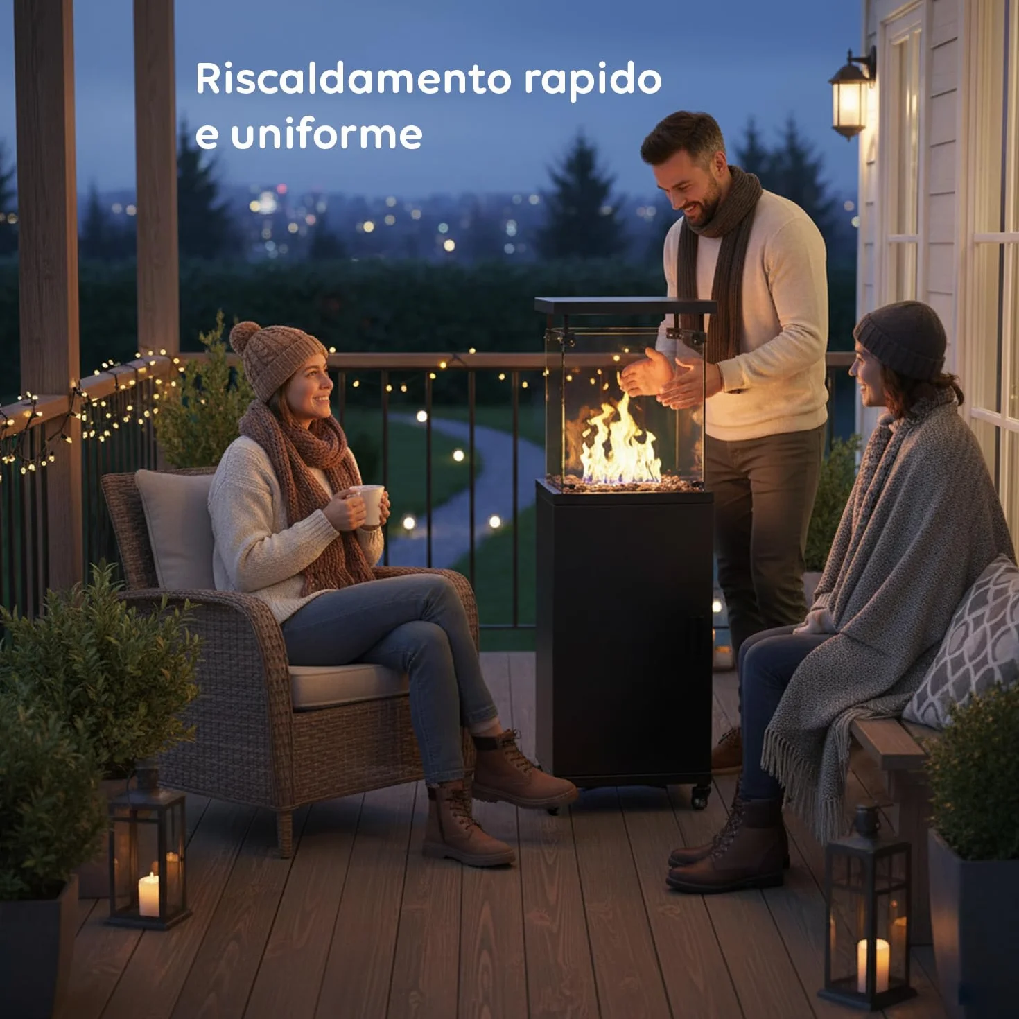 Avilia – Stufa a Gas a Caminetto da Esterno con Accensione Piezoelettrica e Roccia Lavica per Riscaldamento fino a 15 m², Camino Decorativo con Ruote Integrate e Potenza Regolabile fino a 12 kW