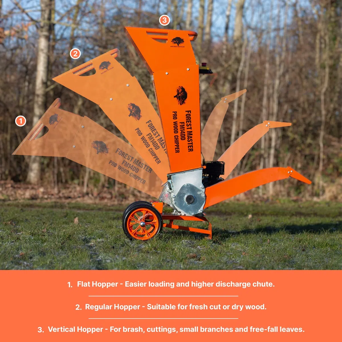 Forest Master FM14DD Professional Electric Start Garden Direct Drive 14HP 460cc 4 tempi Benzina Chipper/Shredder Chip fino a 4 pollici (100mm) Diametro.