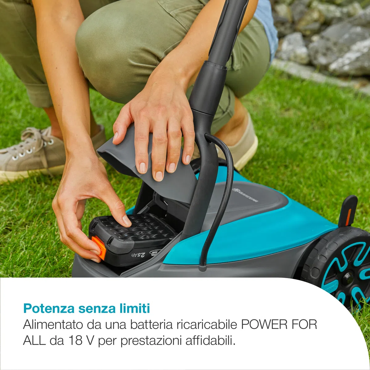 Gardena Rasaerba A Batteria HandyMower 22/18V P4A Solo: Compatto, Leggero, Lama da pacciamatura, Prati fino a 50 m², Senza fili (14620-55)