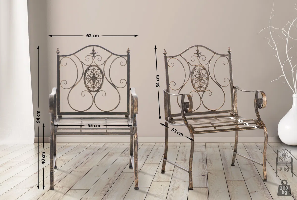 CLP Sedia da giardino Punjab in stile rustico, in ferro laccato, extra robusta, Colore:bronzo