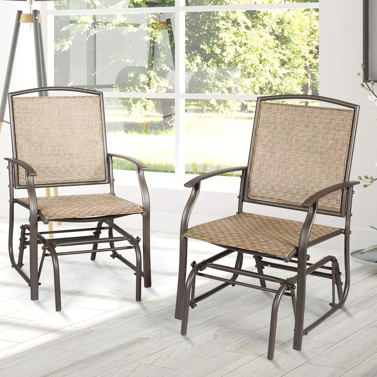 KOMFOTTEU Sedia a Dondolo da Esterno con Schienale Ergonomico, Sdraio a Dondolo in Tessuto Traspirante con Struttura Stabile, Set di 2 Sedie per Giardino, Balcone, Camera da Letto