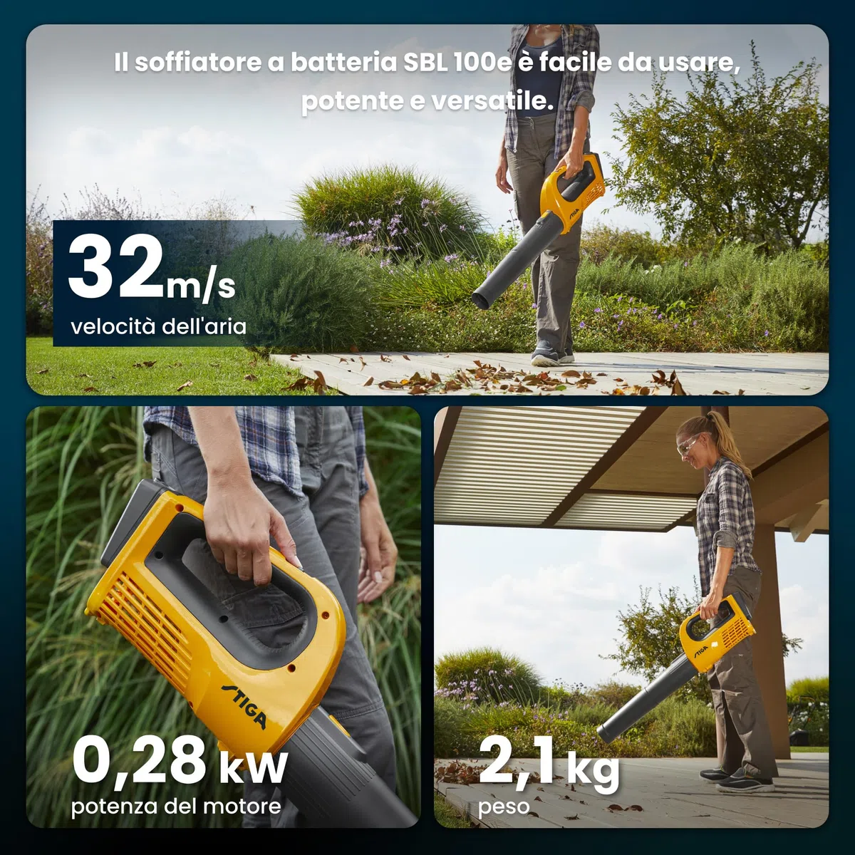 STIGA SBL 100e Kit Soffiatore a Batteria, 20 V 4 Ah + Caric., Velocità Aria 32 m/s – Velocità Regolabile, Compatto e Leggero – Pulizia Giardino e Aree Esterne