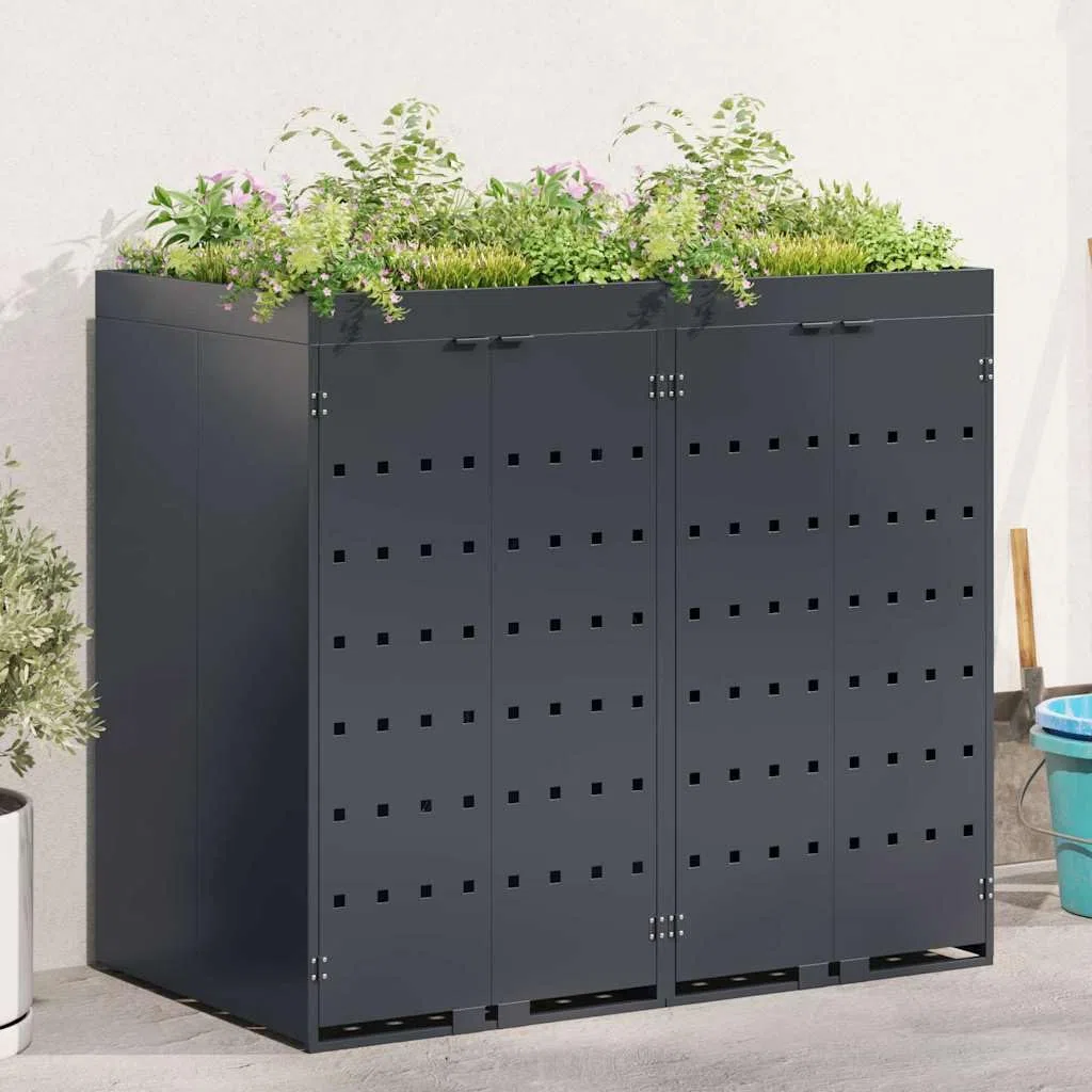 Copribidoni per 2 Bidoni di Spazzatura con Fioriera Contenitori Pattumiera Cassonetti Rifiuti 240 L Box Spazzatura rifiuti in Acciaio Antracite