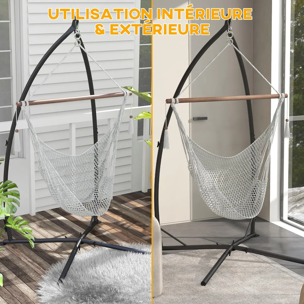 Outsunny Supporto per Poltrona sospesa - Supporto per Poltrona sospesa, Altezza 215 cm - Carico Massimo consigliato 130 kg, Metallo Nero