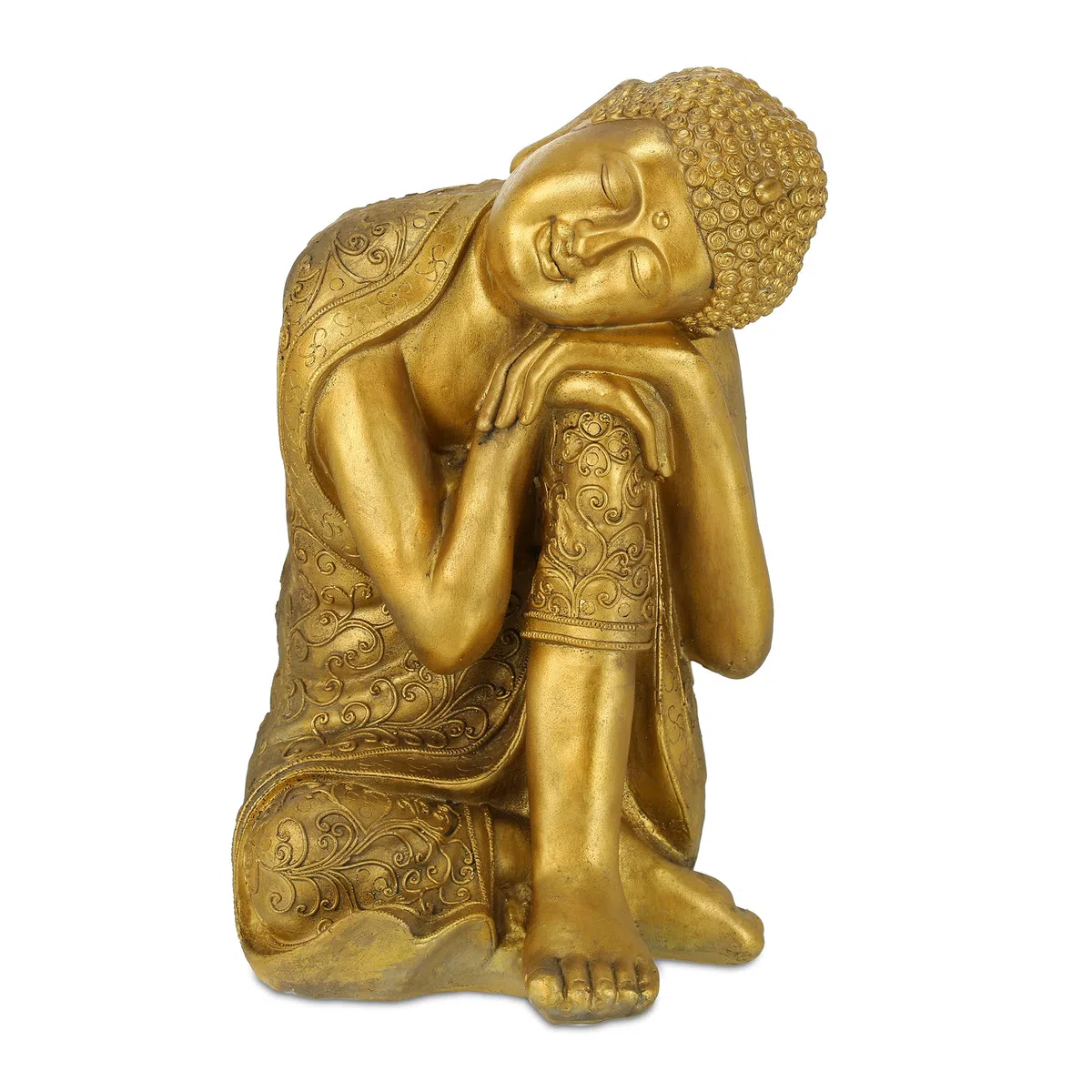 Relaxdays Buddha, Figura da Giardino, Resistente alle Intemperie, Buddha Seduto, Poliresina, HBT: 61x40x37 cm, Dorata