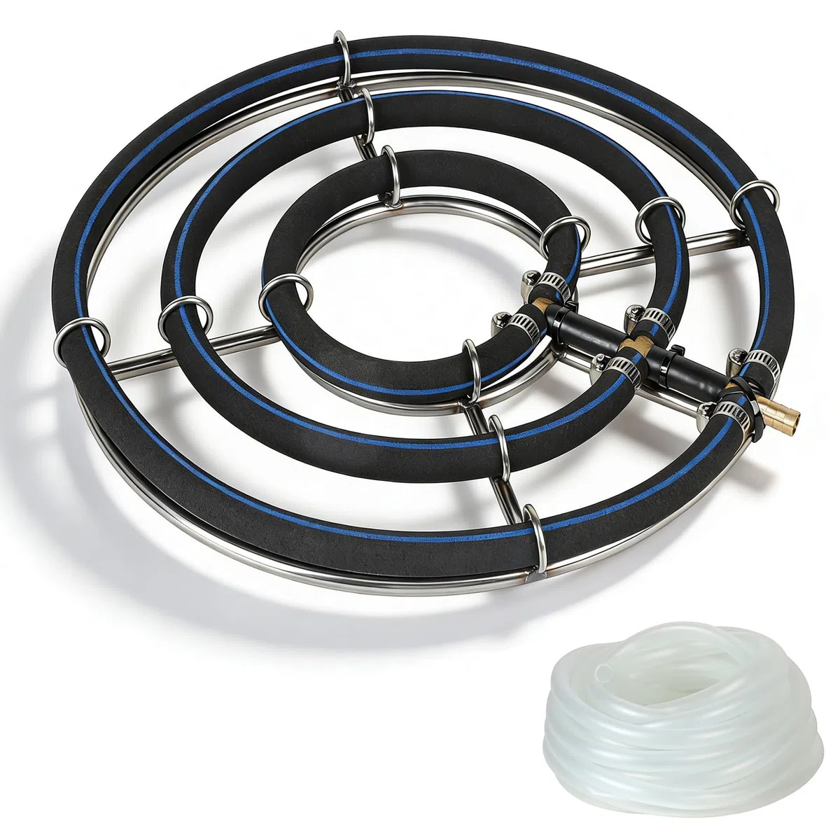 efuturetime Aerazione per Stagni, Anello di Aerazione φ35cm, 3 in 1 Anelli in Acciaio Inossidabile 304, Aeratore per Laghetto con Tubo Flessibile φ9mm da 5m
