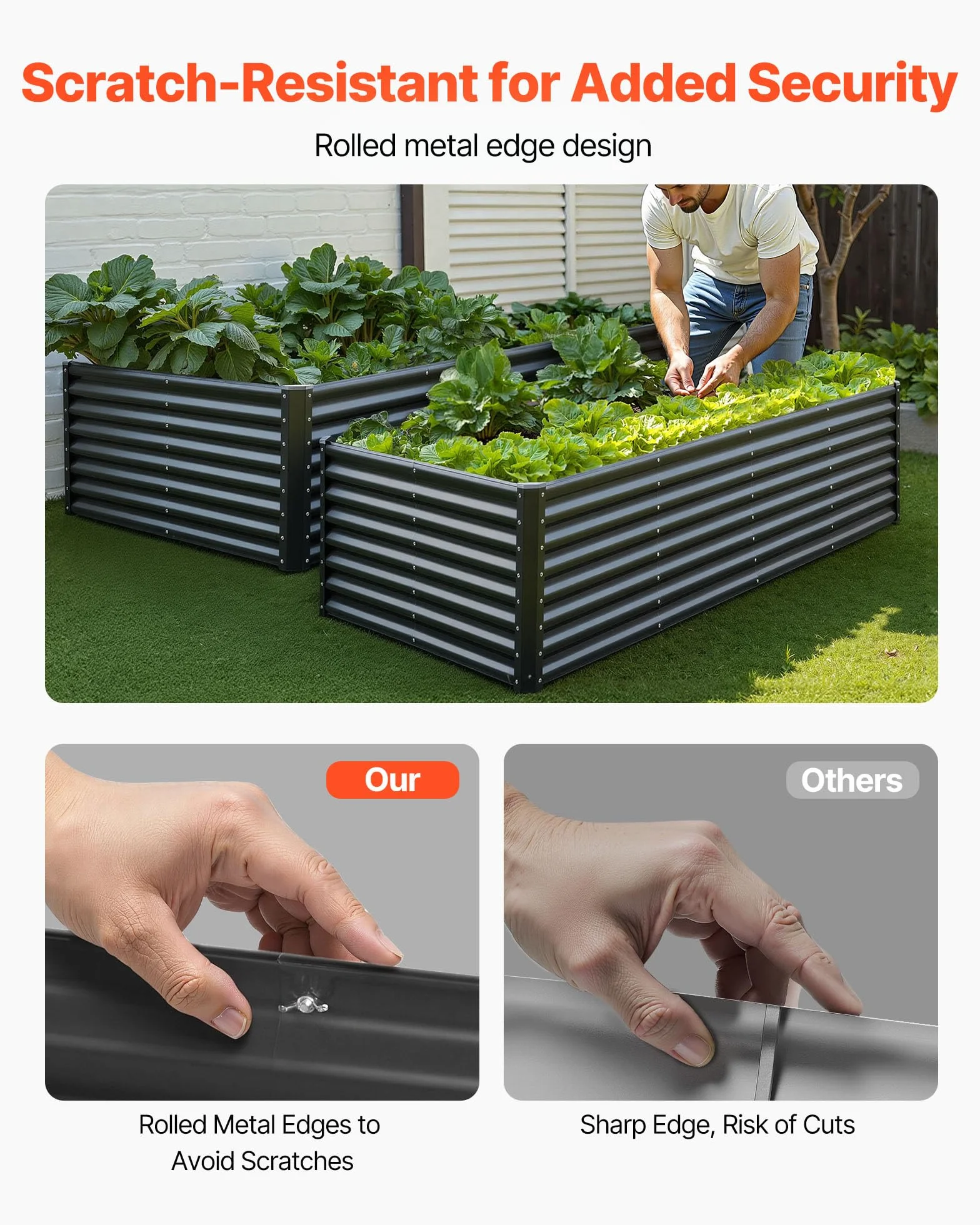 VEVOR Aiuola Rialzata in Metallo, Fioriera da Giardino Zincata per Esterni 2400 x 1200 x 600 mm, Design a Fondo Aperto, per la Coltivazione di Verdure, Erbe Aromatiche e Piante Grasse, Grigio Scuro