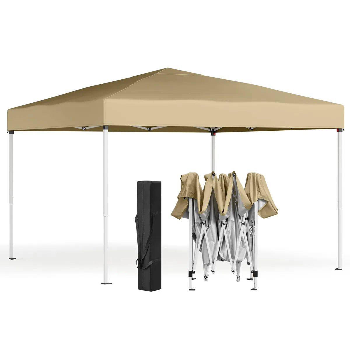 SONGMICS Gazebo 3 x 3 m, Tendone Pieghevole, Protezione Solare, Resistente alla Pioggia Leggera, Portatile, per Cortile, Giardino, Mercato, Beige GCT102LZ01