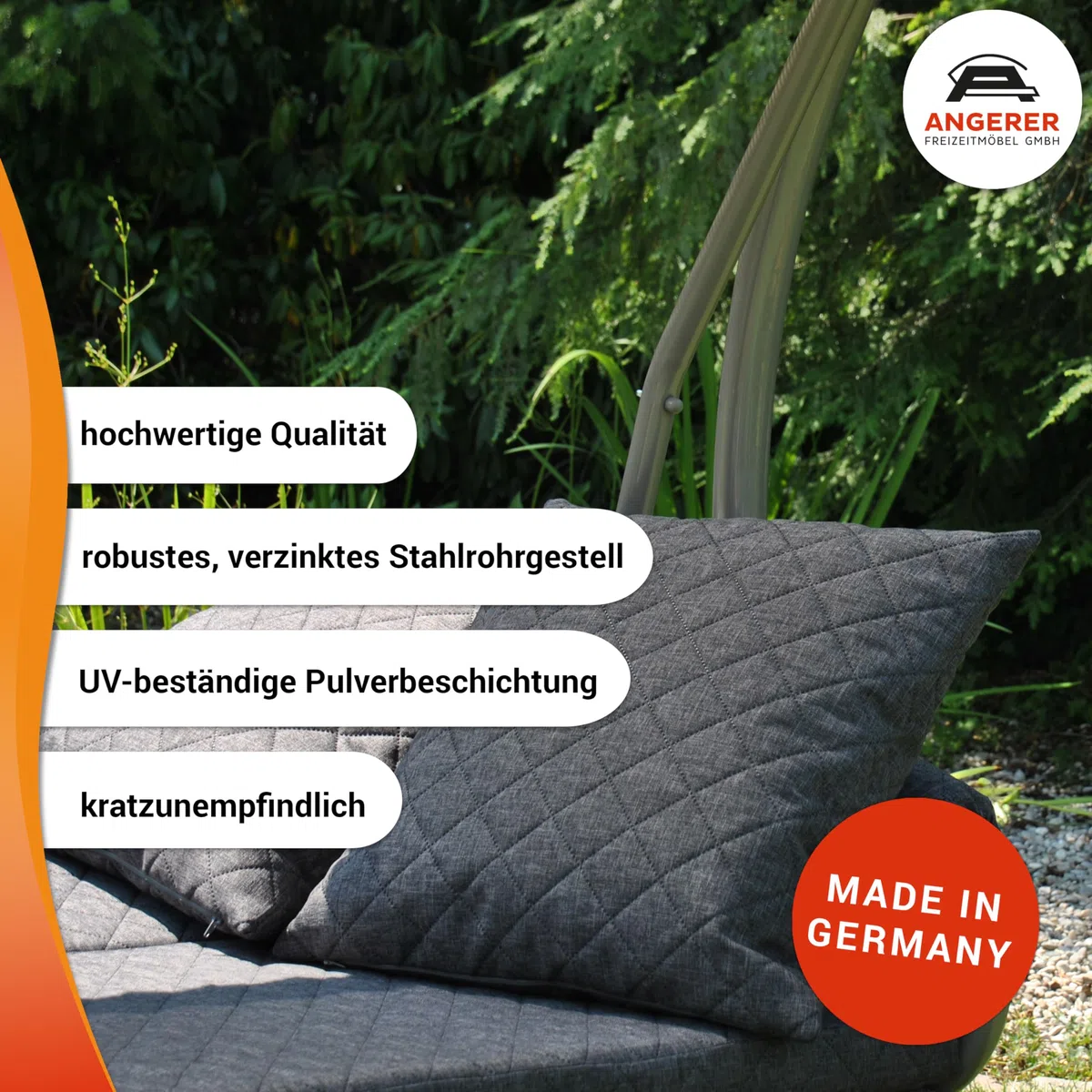 ANGERER Dondolo Hollywood Trend – Altalena per sedersi, sdraiarsi e rilassarsi, con funzione letto, facile da montare, Made in Germany, federe lavabili, grigio chiaro