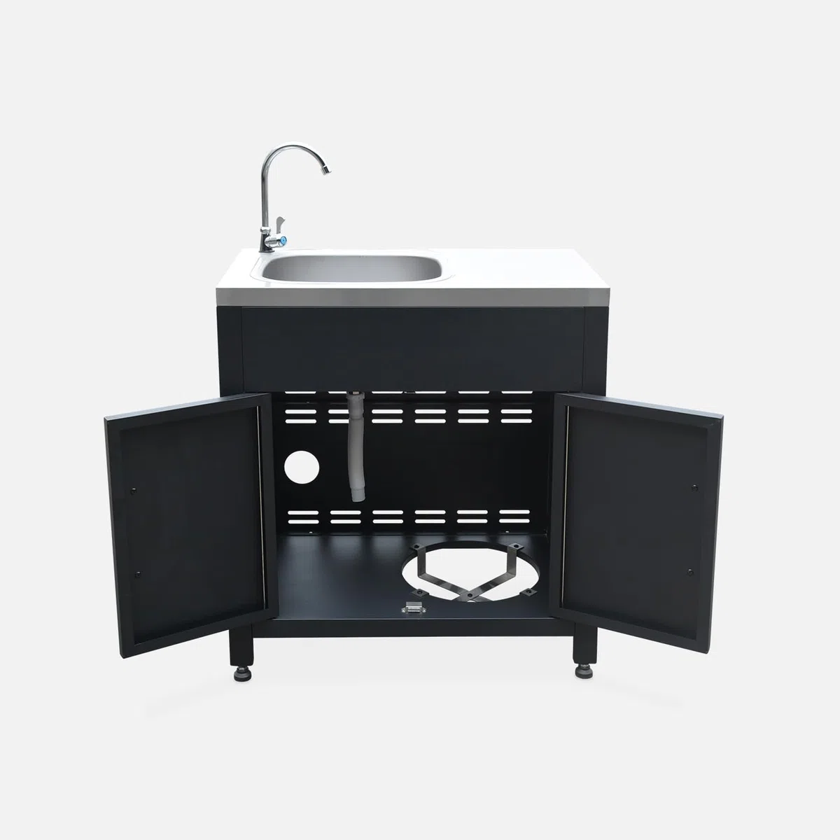 Modulo cucina da esterno in acciaio con lavello, 80cm Nero - 70x46x51 cm