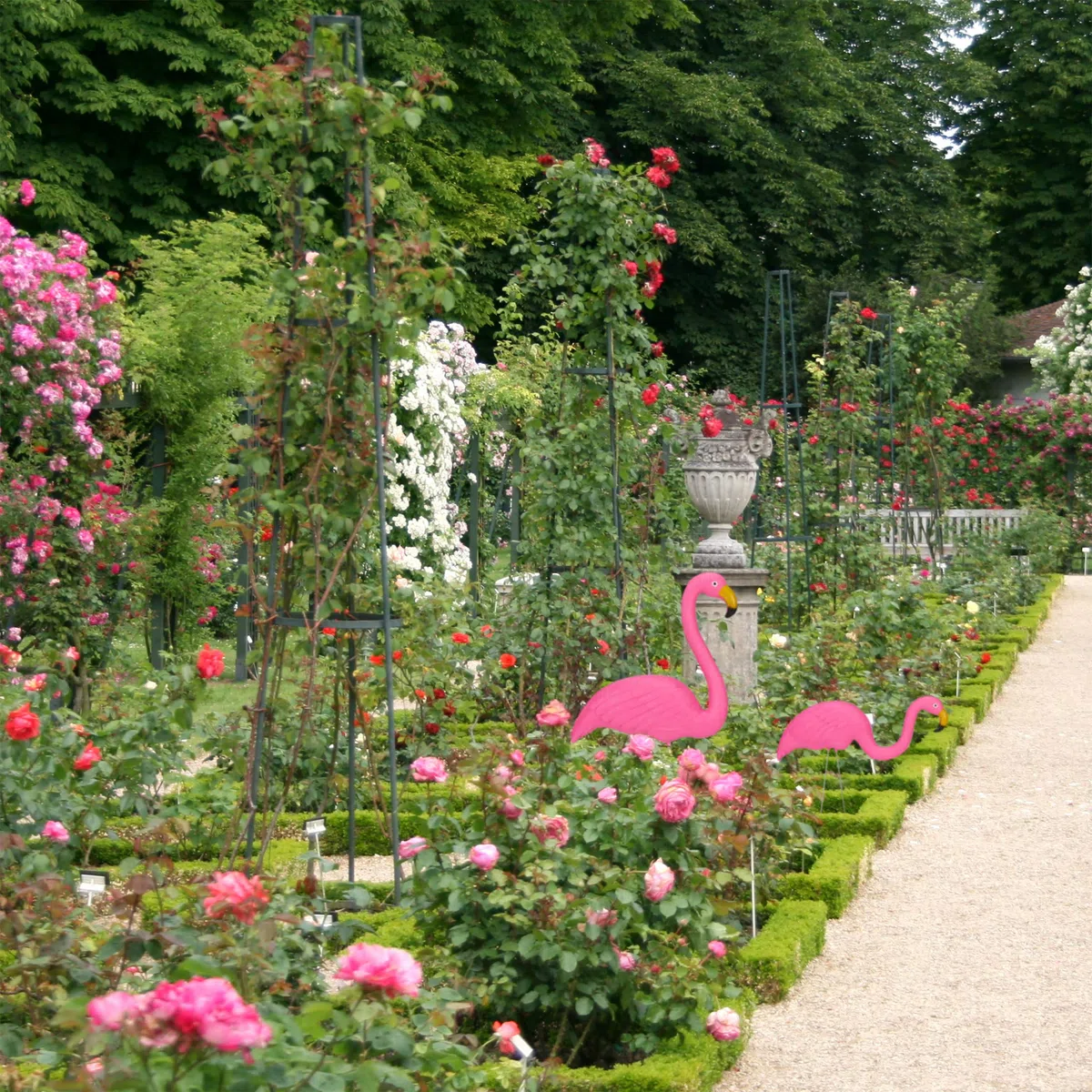 Relaxdays Fenicottero Decorativo, Set da 2, Arredo da Giardino, Fascino Tropicale, in Plastica e Metallo, 2 Misure, Pink