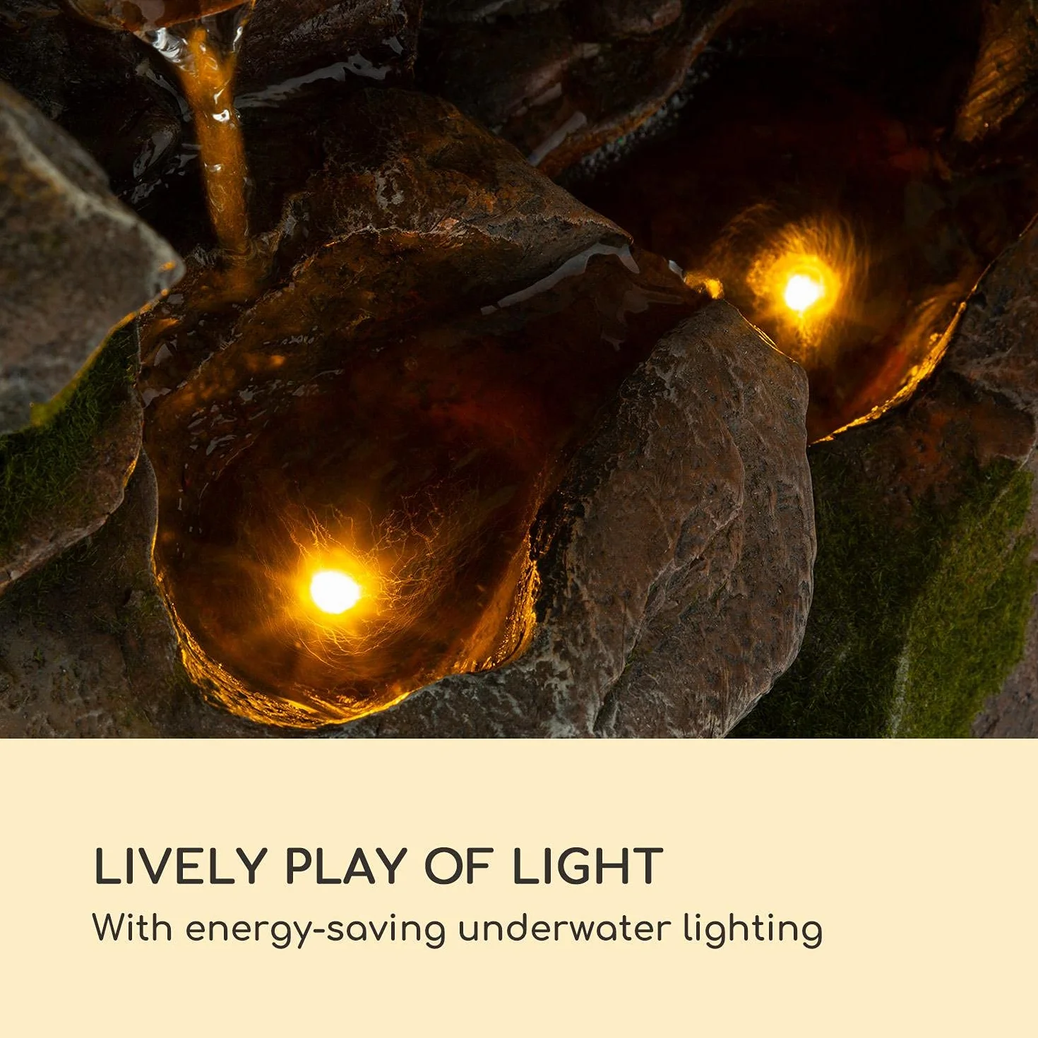 Blumfeldt Mystic Tree - Fontana Solare, incl. Pannello Solare, Batteria agli Ioni di Litio (Durata ca.5h), Luce LED, Polyresina, Resistente al Gelo, al Chiuso e all'Aperto, Effetto Legno