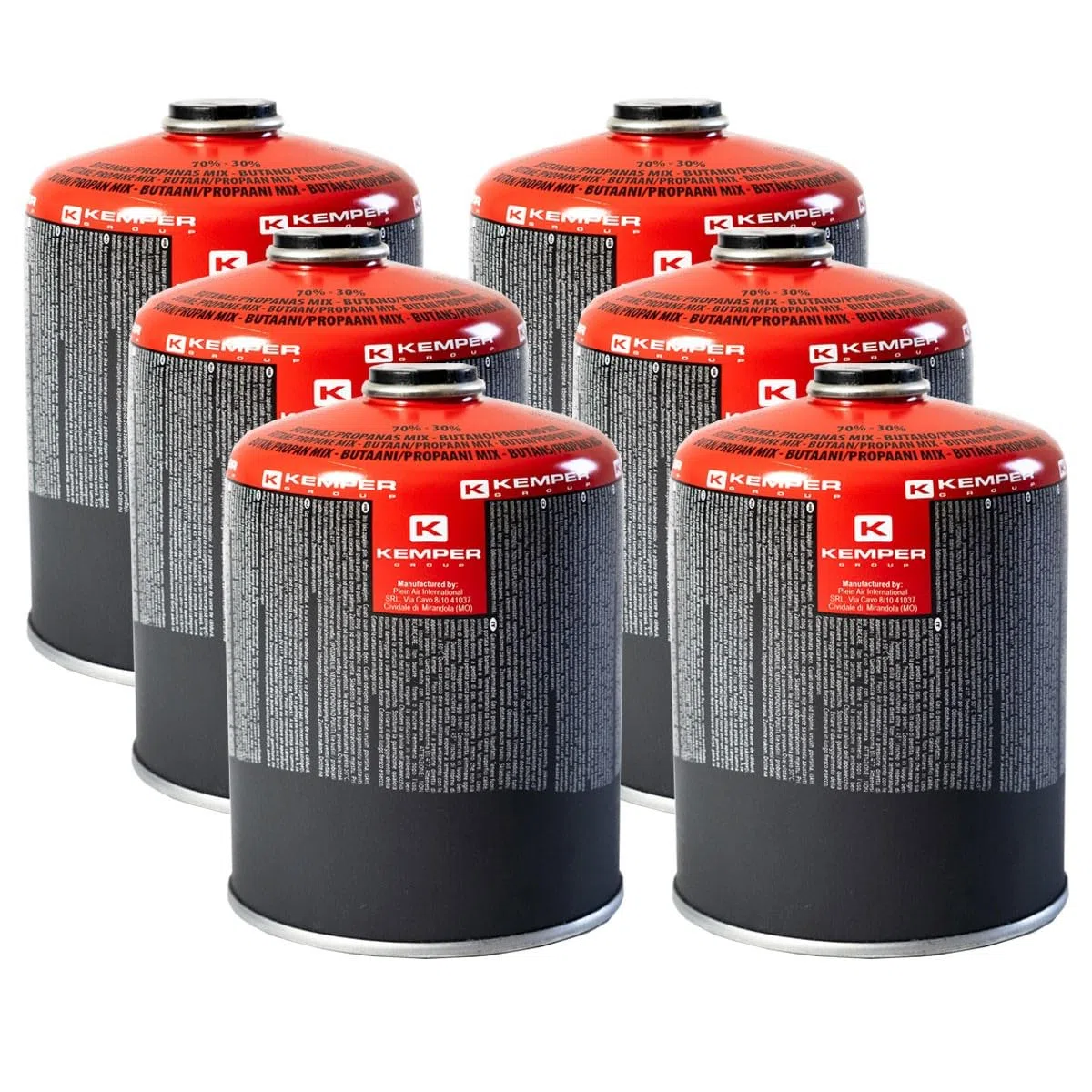 Confezione di 6 cartucce di gas 450g butano propano miscela KEMPER 7/16 valvola bombola gas serbatoio campeggio EN 417
