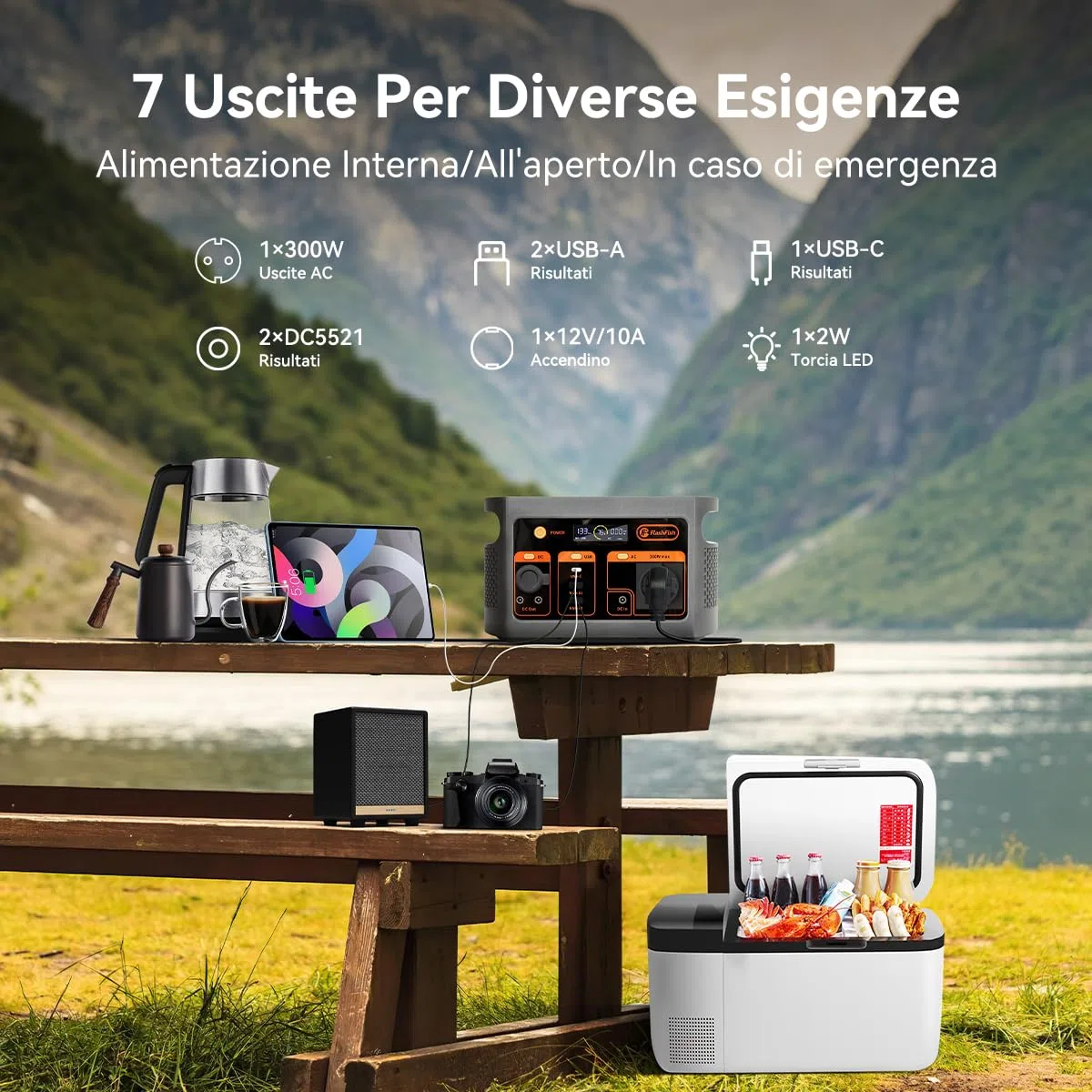 FlashFish E103 Power Station portatile 300 W con batteria LiFePO4 da 179,2 Wh (3000 cicli), ricarica rapida 0-80% in 1 ora e 230 V AC, generatore solare multifunzione per campeggio, esterni, viaggi