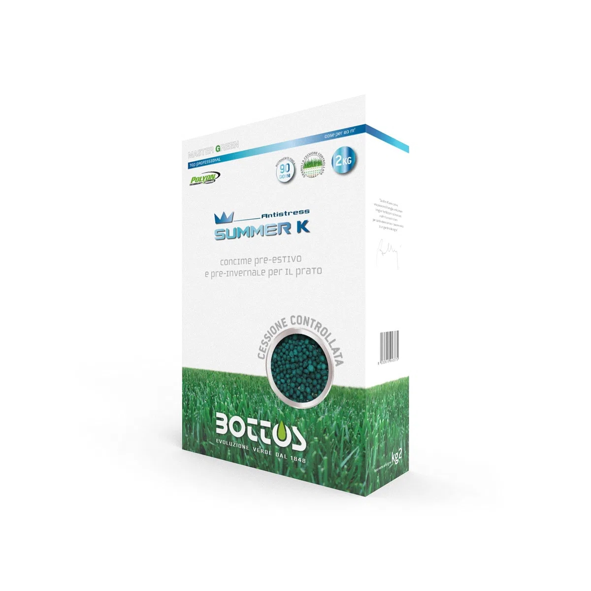 Bottos, Concime pre-estivo e pre-invernale per Prato Bottos Summer K Antistress 10-0-30 4 kg (2Kg X 2pz dose per 160mq) * inclusi GUANTI SOFT 100% NYLON POLIURETANO EXTRA-STRONG NERO