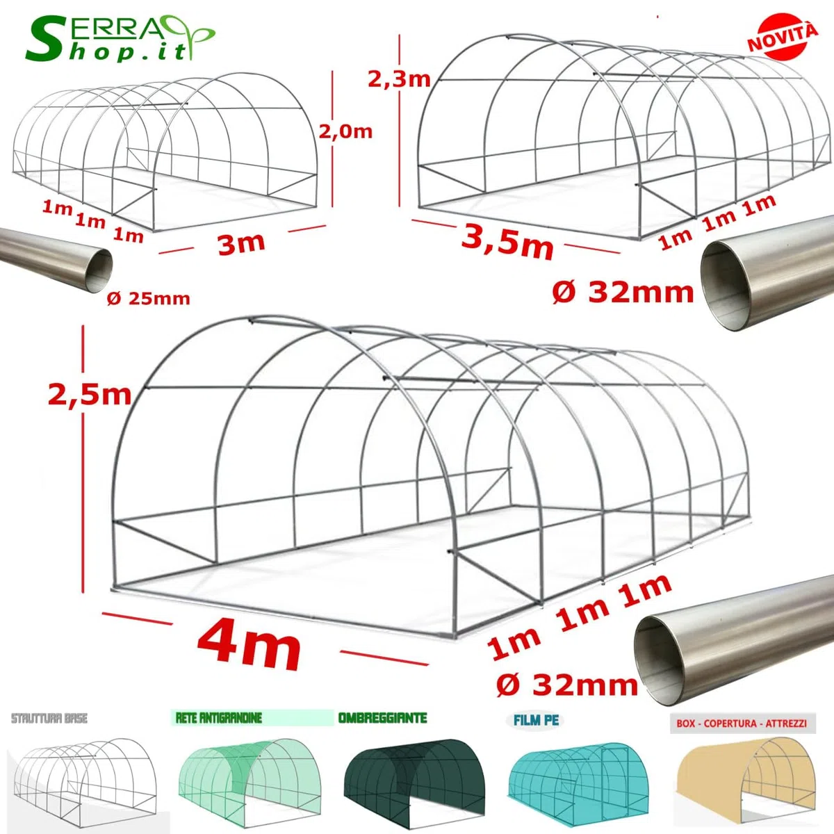 Serra Tunnel NetPlus 3x5m con Rete antigrandine per orto Giardino Auto Protezione grandine