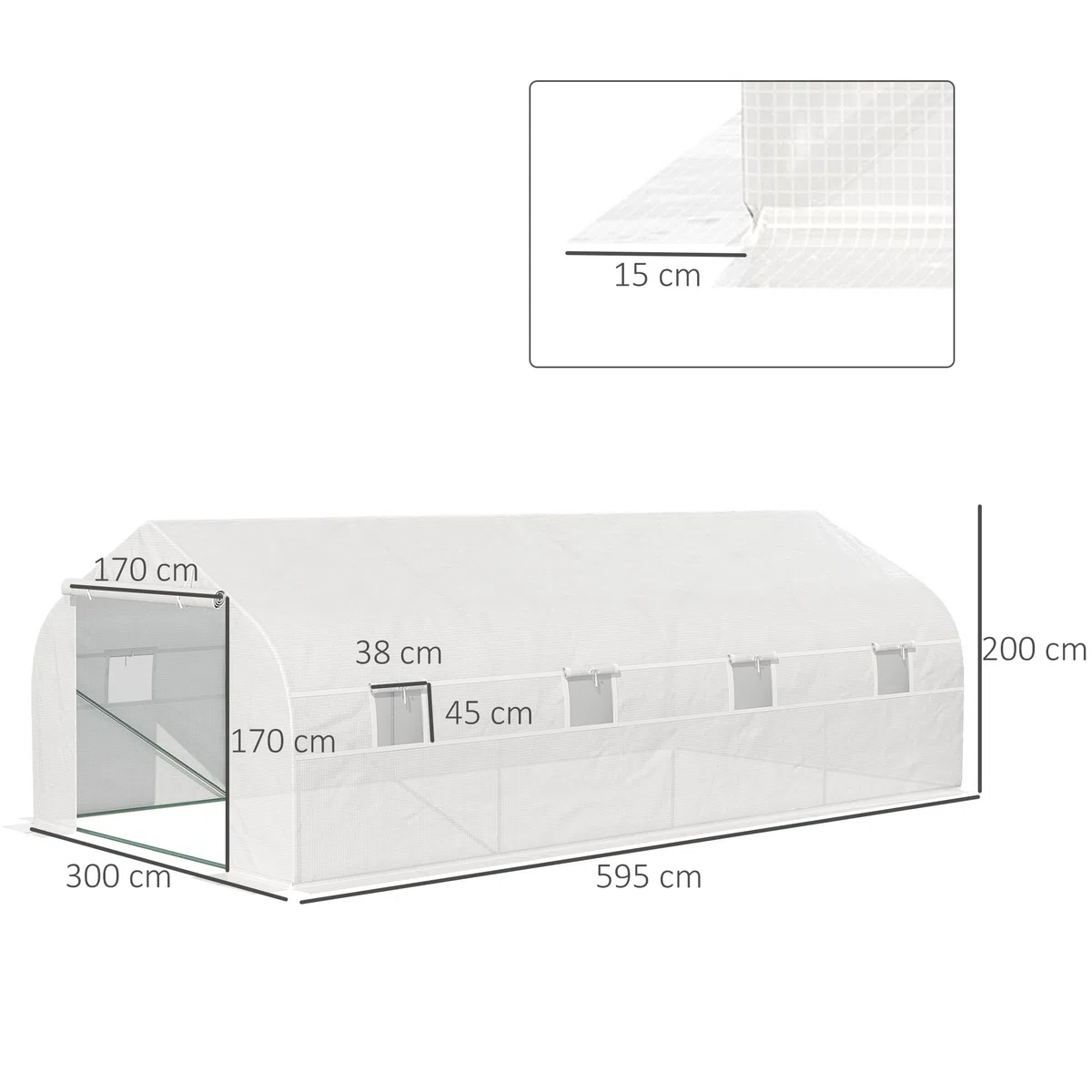 Outsunny Serra a Tunnel 6x3x2m con 8 Finestre e Porta Avvolgibile, Serra per Orto con 4 Picchetti e 4 Funi Incluse, in Acciaio e PP, Bianco