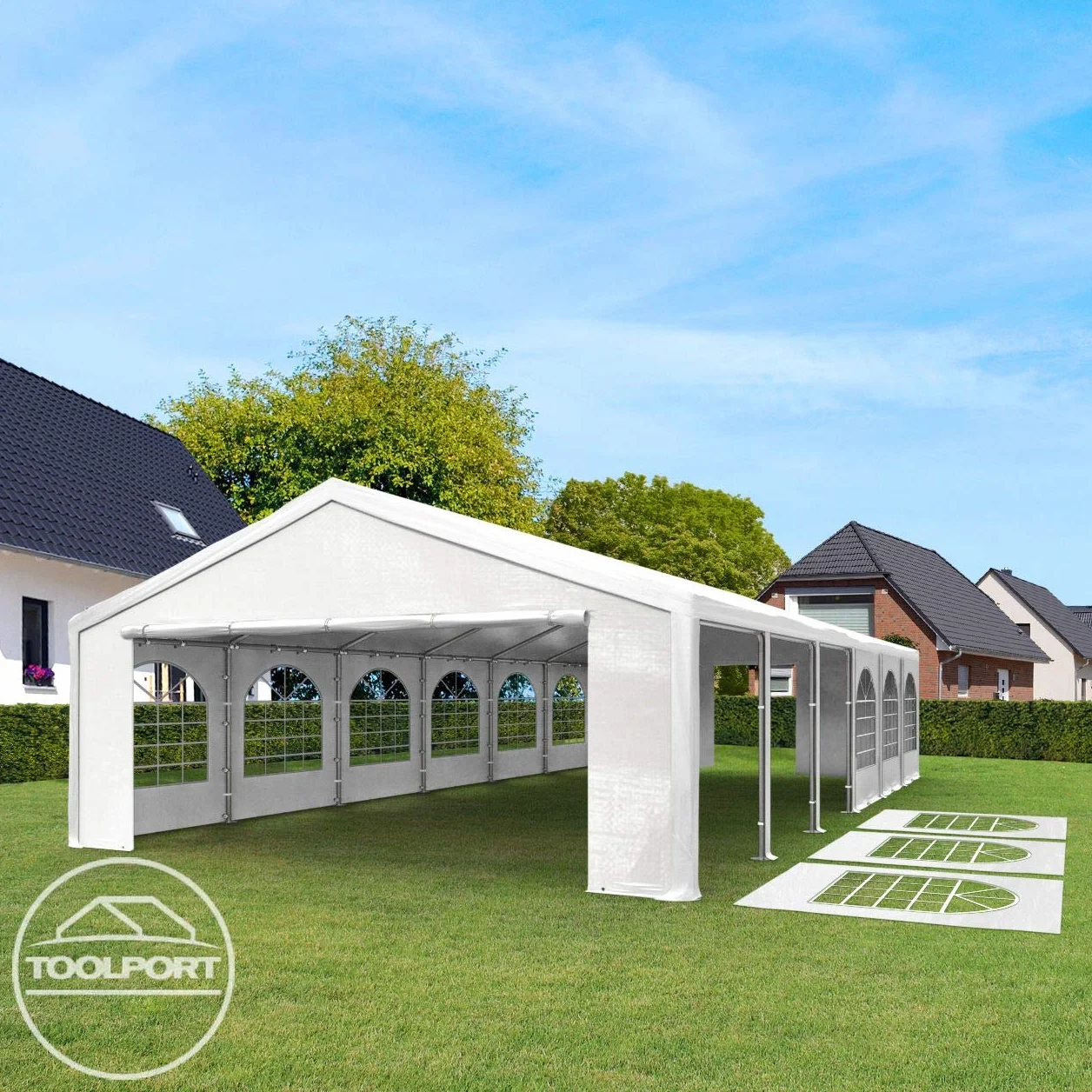 Tendone per feste 4x10 m Gazebo party per sagre, mercati 450 N bianco impermeabile protezione UV