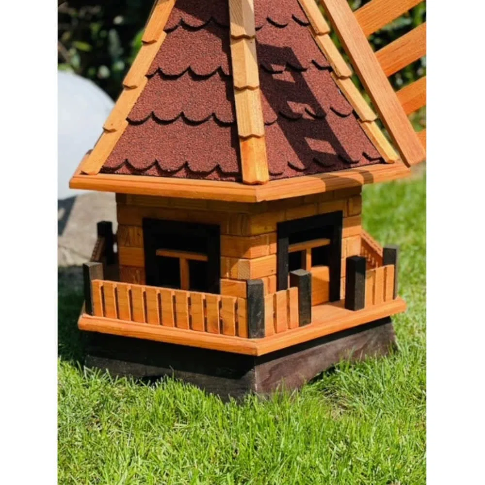 Mulino a vento decorativo da giardino in legno con cuscinetti a sfera, marrone, dimensioni (rosso, XXL)