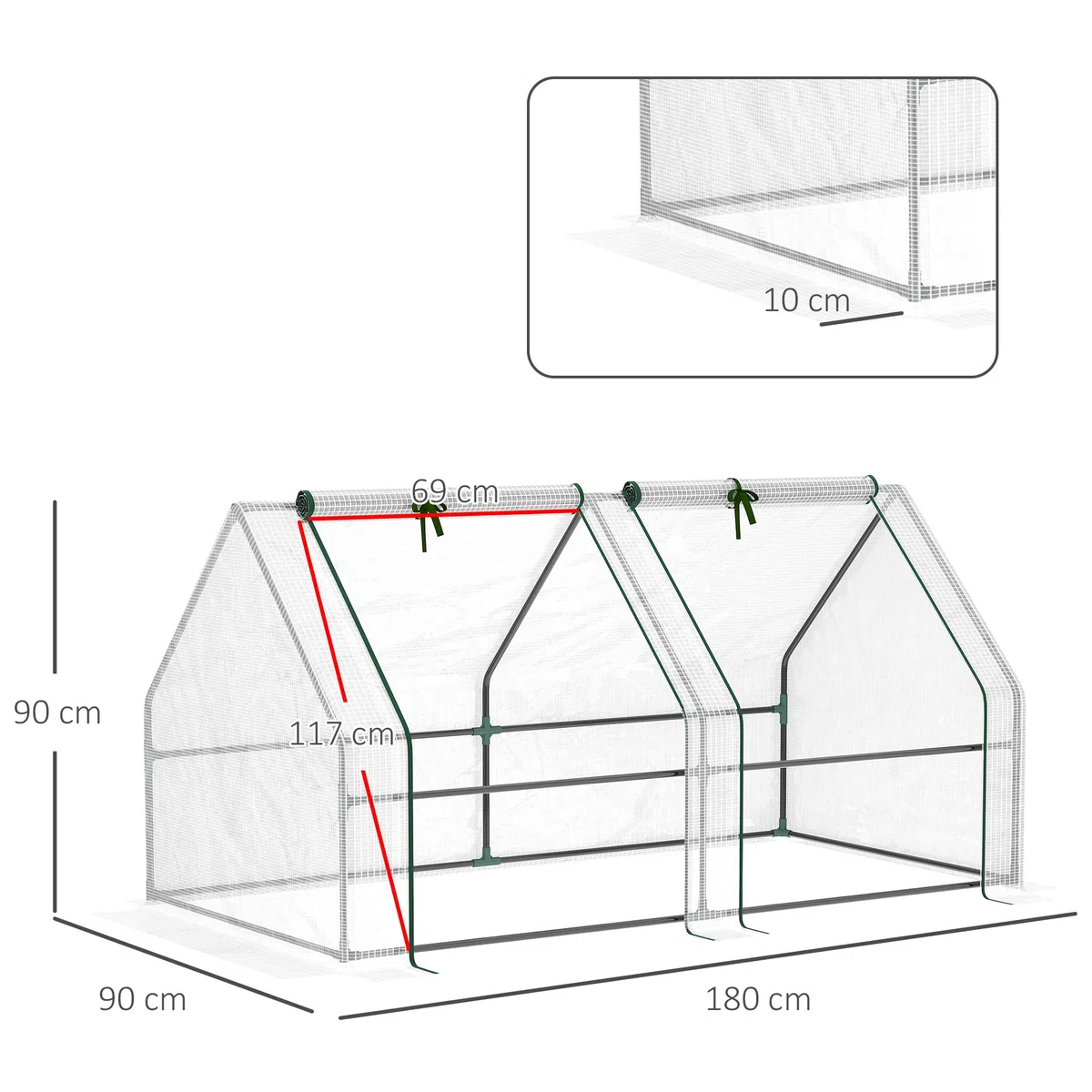 Outsunny Serra da Giardino 180x90x90 cm con 2 Porte Avvolgibili a Cerniera, Serra per Orto con Struttura in Acciaio e Copertura PE, per Orto Verdure Fiori Frutta, Bianco