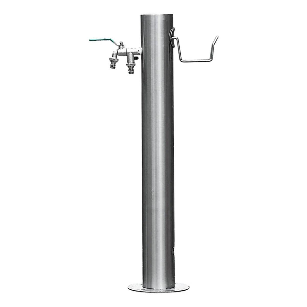 Fontana da Giardino Esterno con Struttura a Colonna con Staffa per Appendere Il Tubo e Doppio Rubinetto, Fontanella a Colonna In Acciaio Inox 86cm