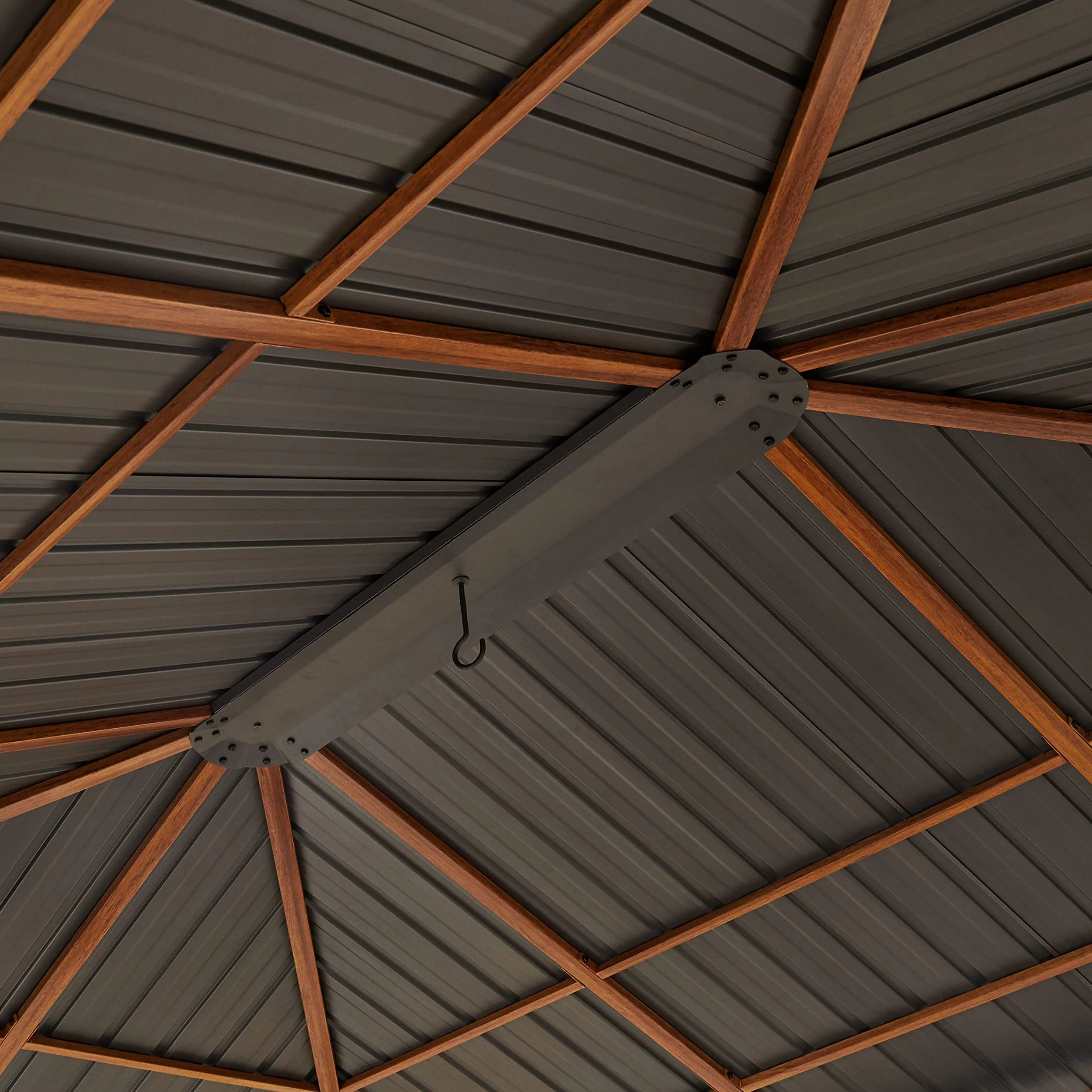 TOOLPORT Gazebo da Giardino 3x4 m Look Legno, Tetto Hardtop in Acciaio, 4 Teli Laterali Color Crema