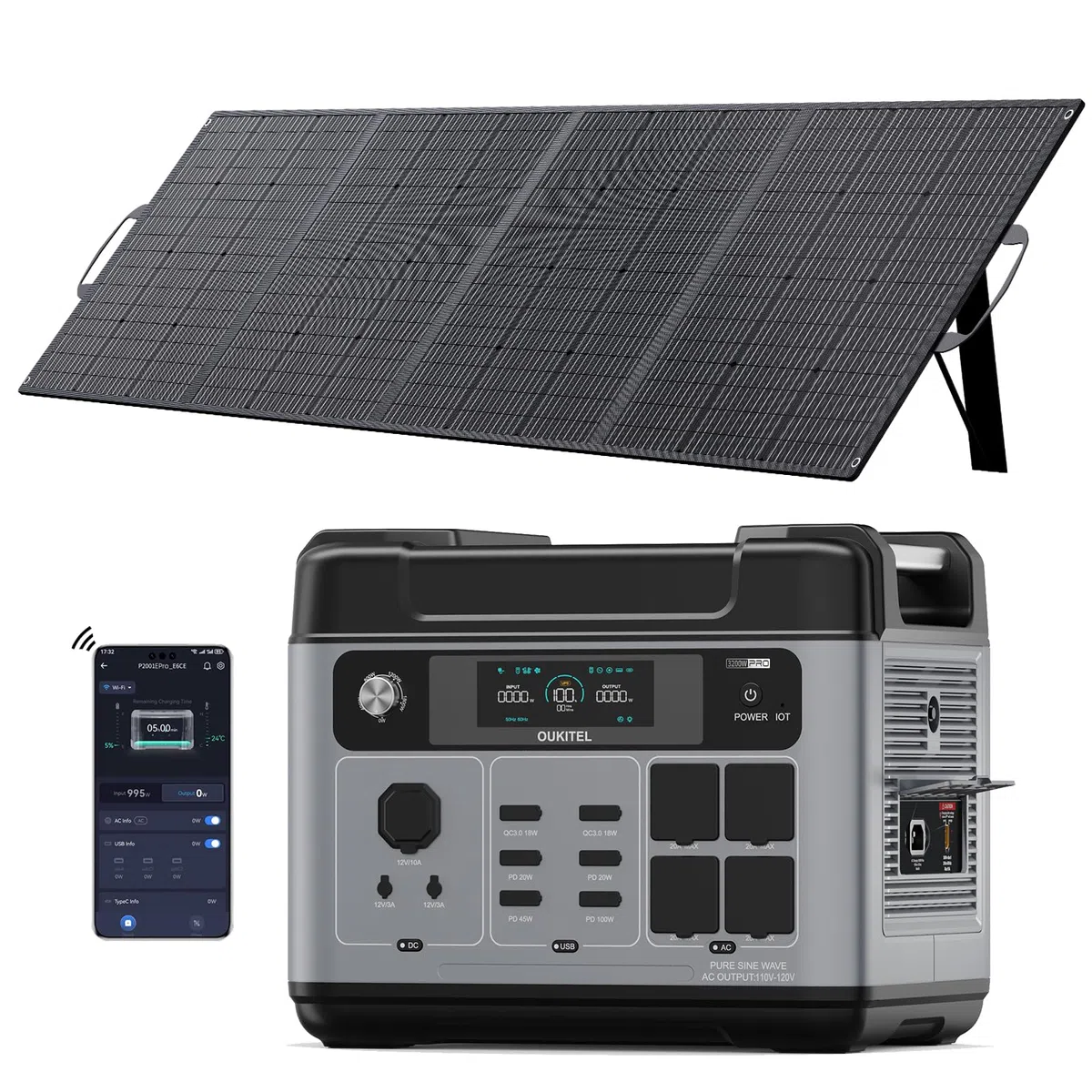 OUKITEL 3200W Centrale Elettrica Portatile con Pannello Solare da 400W, 2048Wh Generatore Solare, Batteria LiFePO4, Controllo APP, Portable Power Station per Campeggio, Camper, Casa