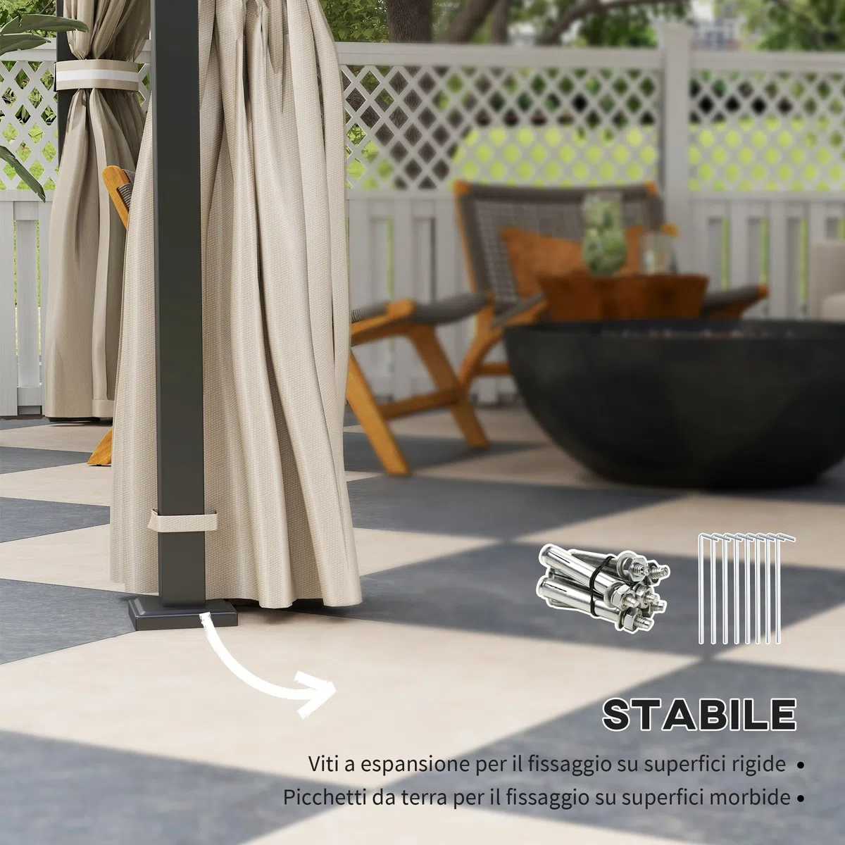 Outsunny Gazebo da Giardino 3.7x3m con Zanzariere, Doppio Tetto, Fori di Drenaggio e Pareti Laterali, Gazebo da Esterno in Metallo e Poliestere, per Giardino, Feste, Campeggio, Protezione UV, Beige