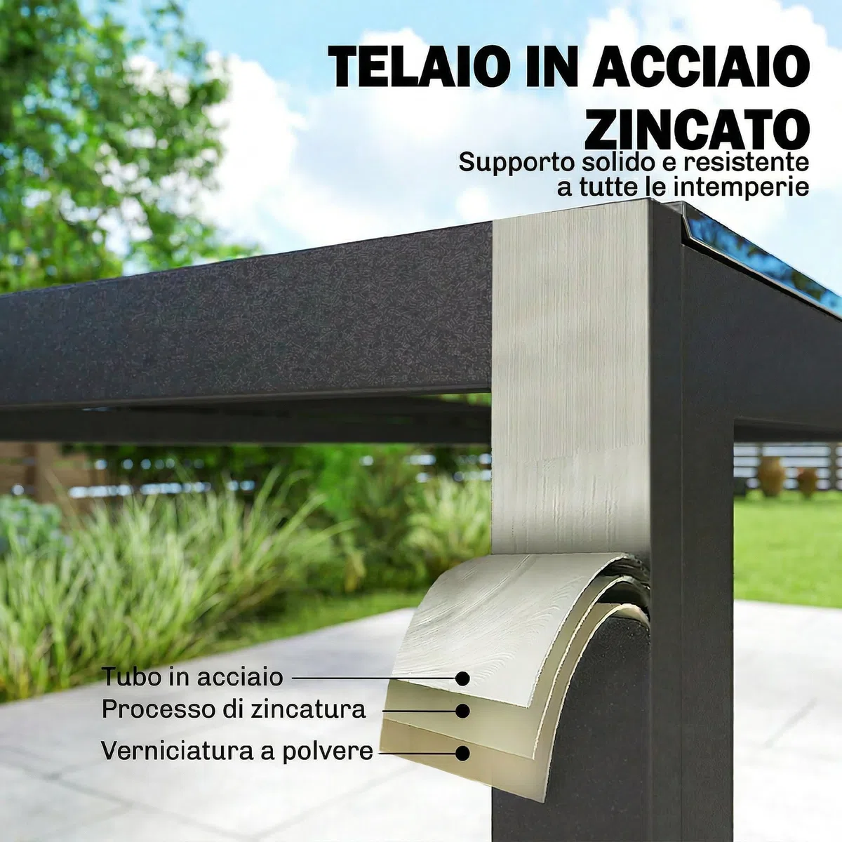 Outsunny Set Tavolo e Sedie da Giardino 7 Pezzi, Set Pranzo Esterno con Tavolo da Giardino Rettangolare in Vetro Temperato, 6 Sedie, Cuscini, Struttura Acciaio Zincato per Terrazza Balcone, Nero