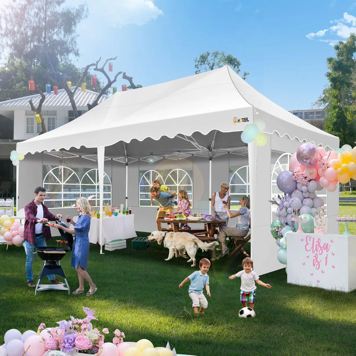 HOTEEL Gazebo 3x6 Impermeabile Pieghevole, Con 6 Pannelli Laterali, Uv 50+, Telaio Spesso, One-Touch Pop Up Gazebo con Sacca Portaoggetti, Per Matrimoni, Spiagge, Feste, Giardino (Bianco)