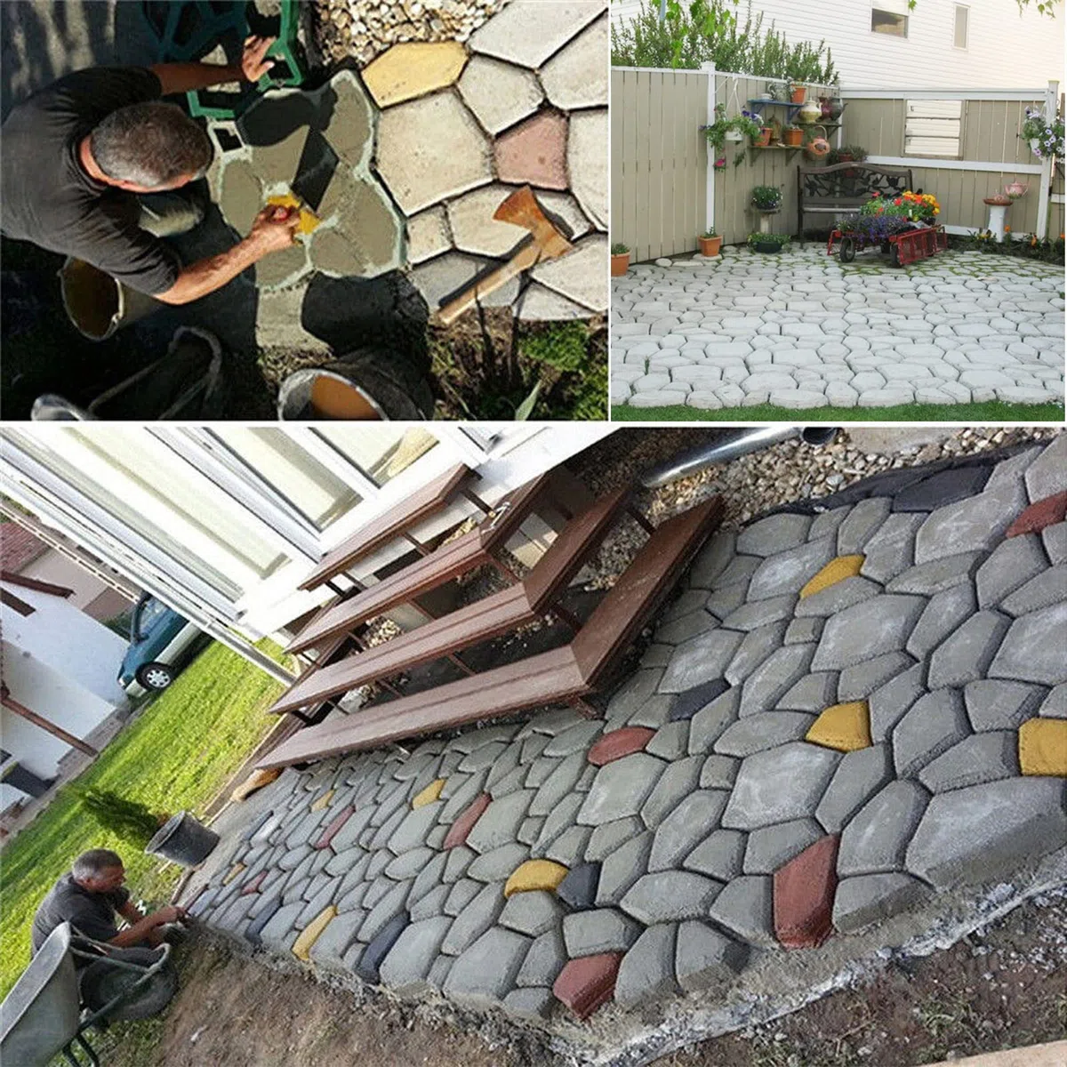 Randaco 10 Pezzi Stampo in Cemento, Stampo in plastica per calcestruzzo da giardino, Pavimentazione di Pietra Cemento Forma per esterni terrazze 43 x 43 x 4 cm