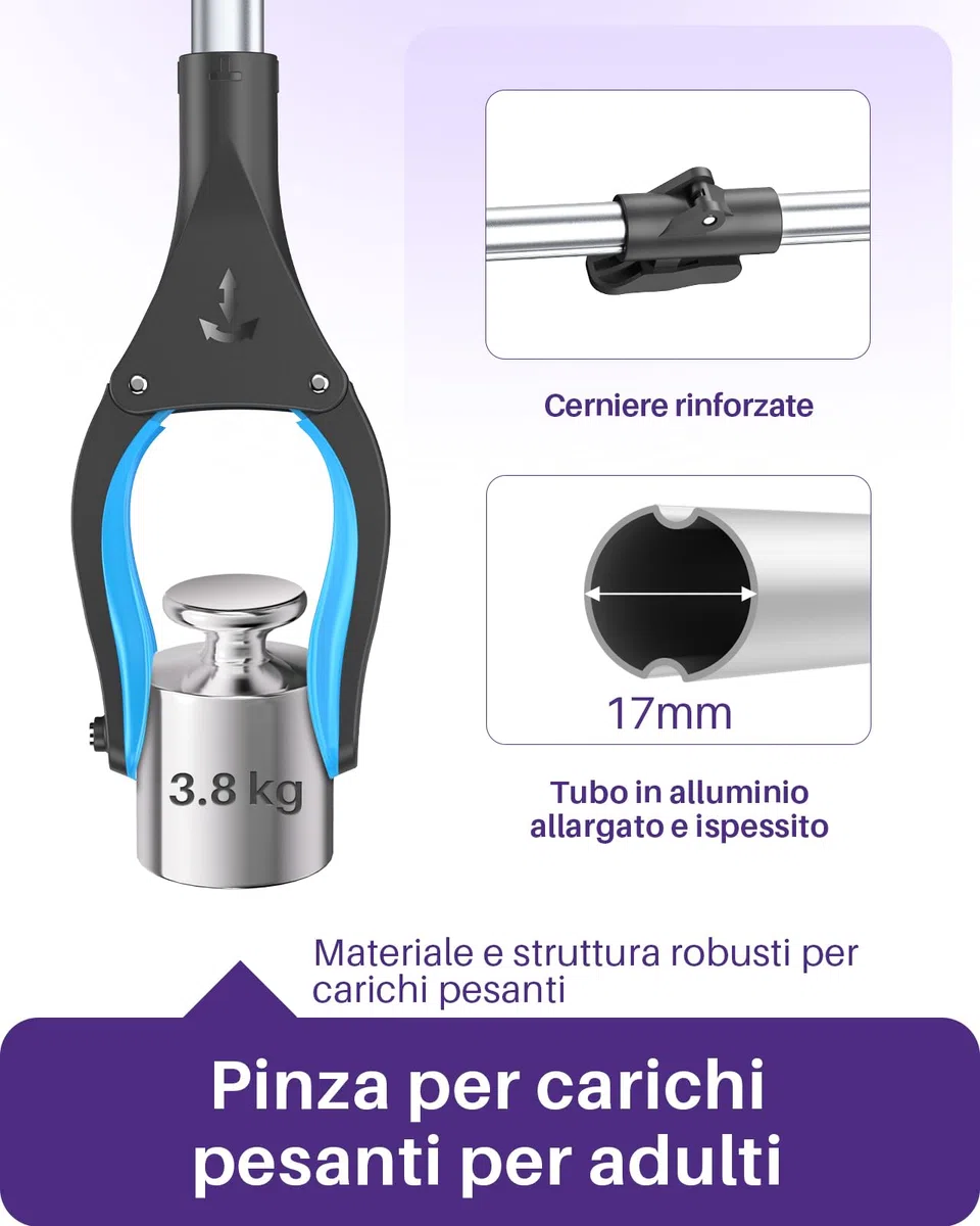 Kekoy Pinza Telescopica per Anziani Alluminio, Pinza Raccogli Oggetti Pieghevole/Girevole, Braccio Afferraggio Extra Lungo, Aiuto Afferrare con Punta Magnetica (110 cm 1 confezione)