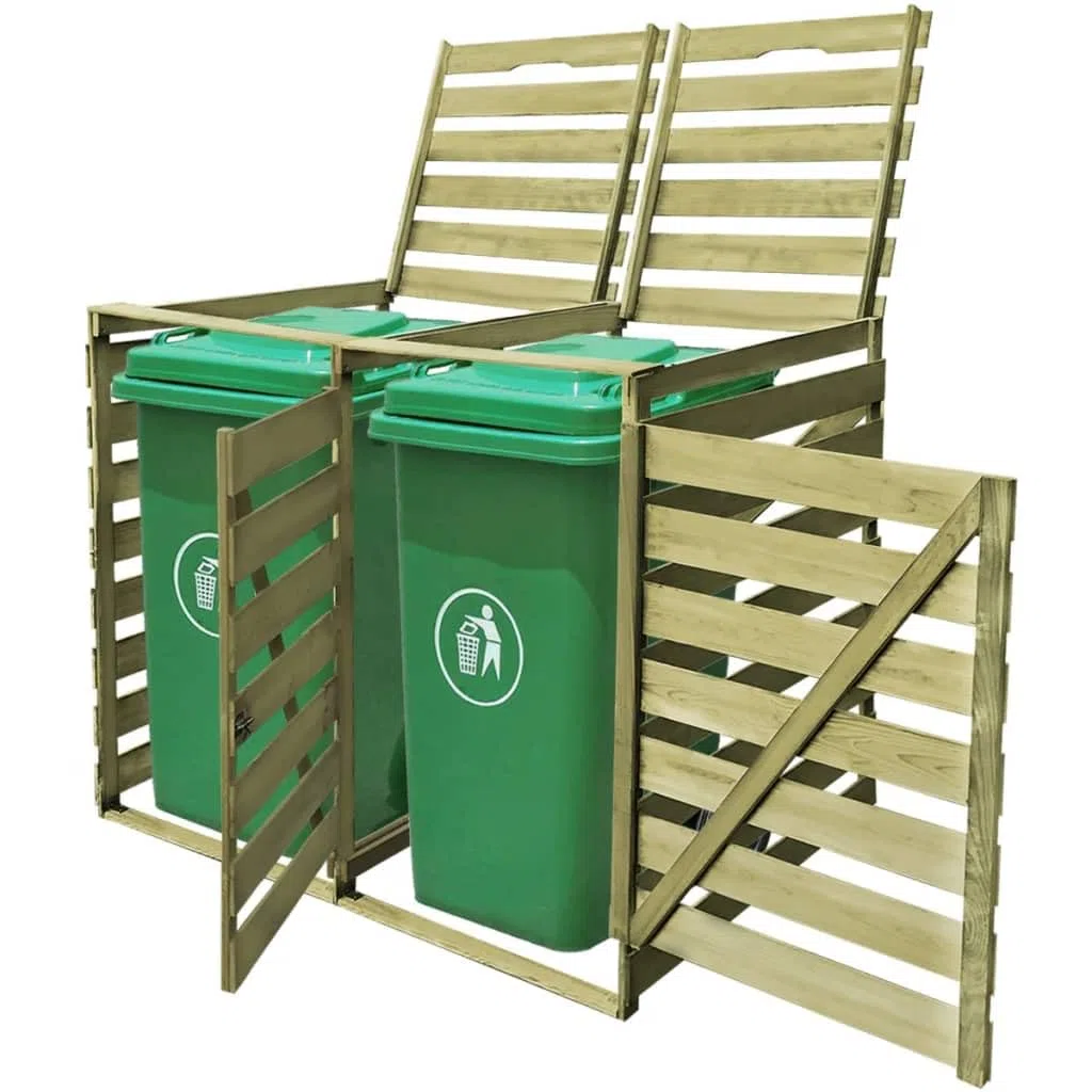 vidaXL Copribidoni 240 L 2 Bidoni Spazzatura Pattumiera da Giardino Legno Pino