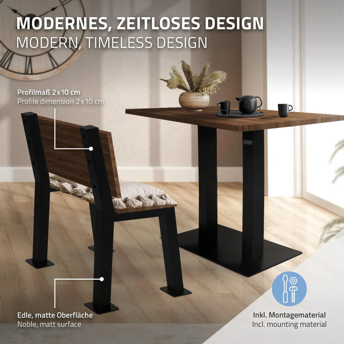 ML-Design Set di 2 Gambe per Panca da Giardino 47 x 77,5 cm in Acciaio Verniciato a Polvere Nero Struttura per Panche da Parco Telaio Resistente alle Intemperie per Esterno Antiruggine con Schienale