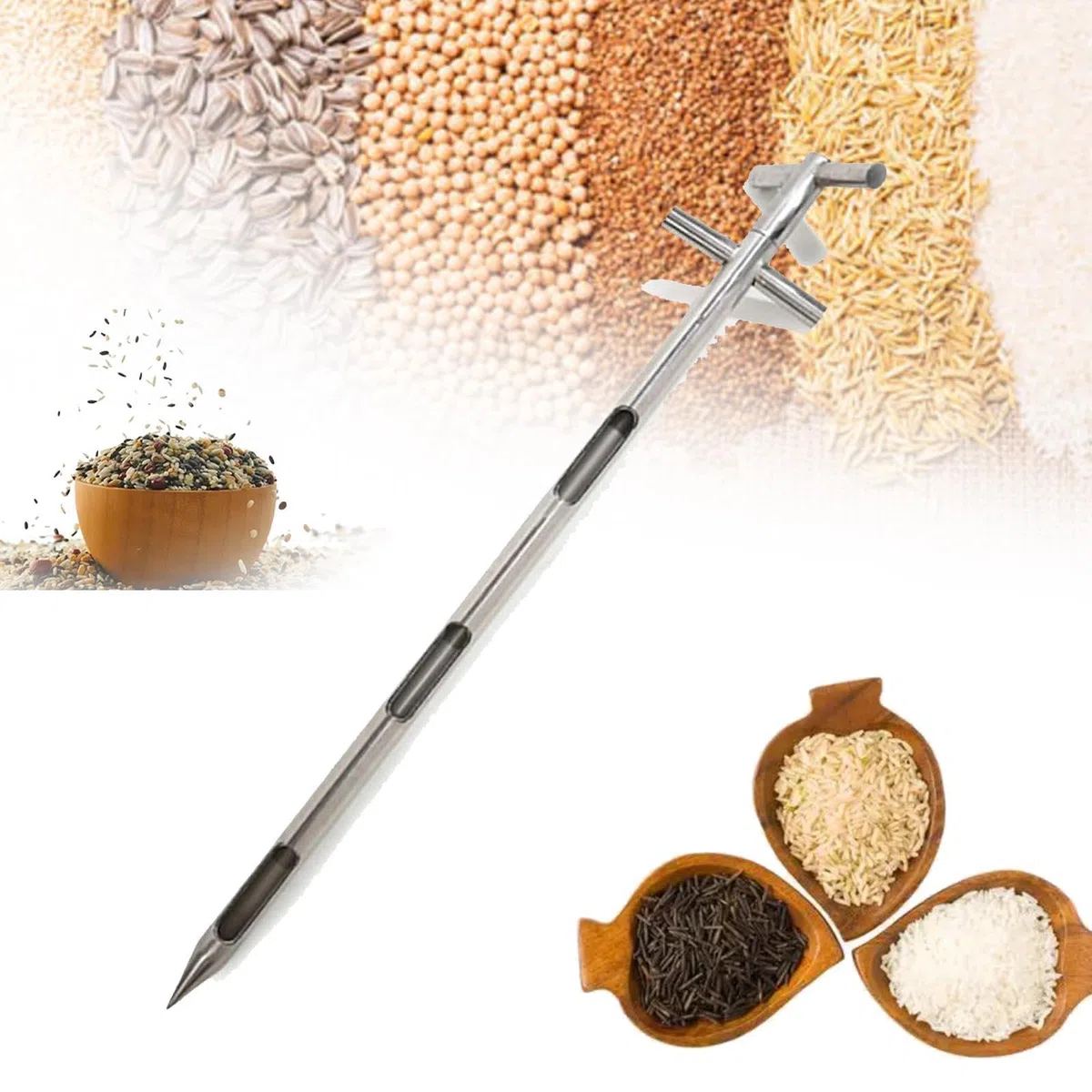 Campionatore di sonda per cereali in acciaio inossidabile - Manico rotante per campionamento efficiente del suolo e delle polveri in riso, mais, grano, soia