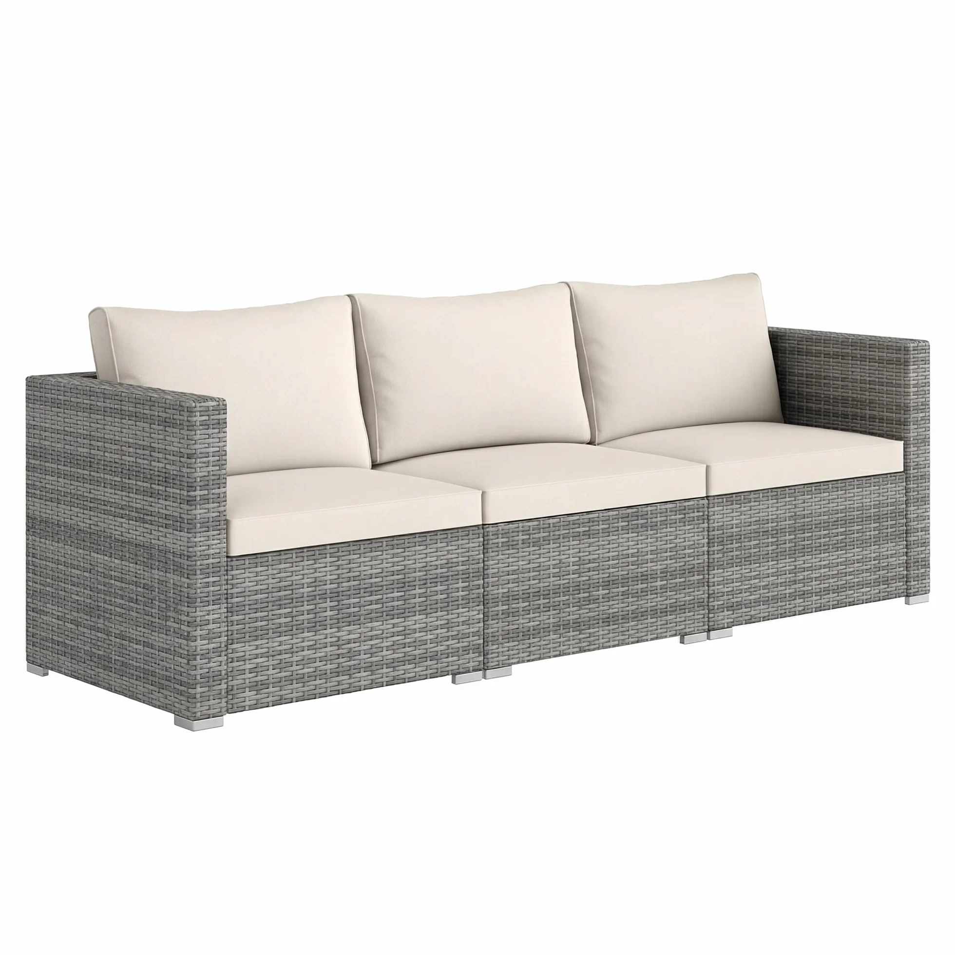 LIFEZEAL Divano da Giardino 3 Posti in Rattan PE, Divano da Esterno con Cuscini Inclusi, Salotto da Giardino Componibile Modulare per Terrazzo, Balcone e Cortile, 193 x 67 x 61,5 cm (Beige)