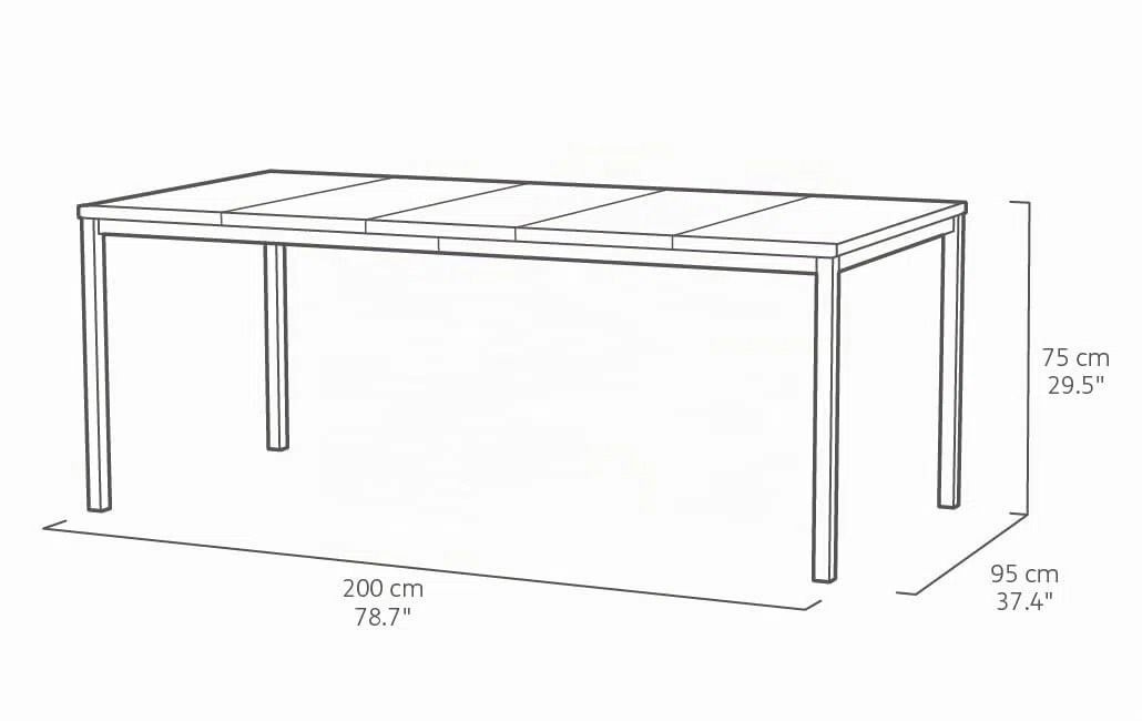 Keter Avon Tavolo da Pranzo Esterno per Giardino e Terrazza, 200x95x75H cm, Adatto per 8 Persone, Piano in Finitura Effetto Legno, Struttura in Metallo Bianca