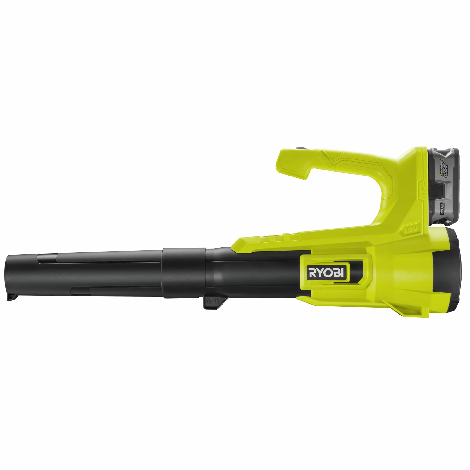 Ryobi Soffiatore a Batteria 18V ONE+ con Batteria 4,0Ah e Caricatore, Turbina Jet 145 km/h e 7.1 m³/min, Compatto e Leggero, per Foglie, Terrazzi e Pulizia Giardino, RY18BLA-140